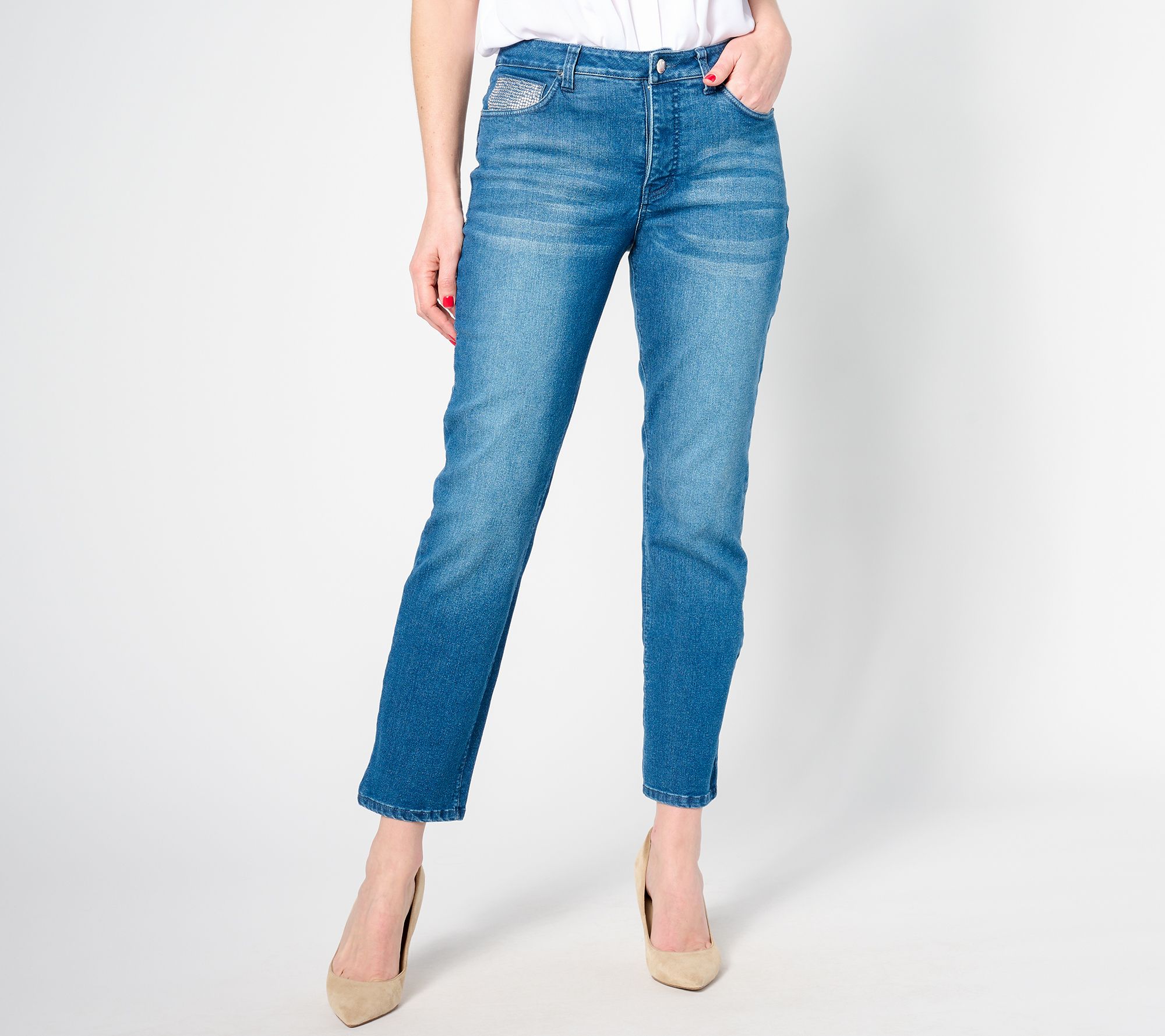 Women with Control Petite My Wonder Denim Rhinestone Jeans