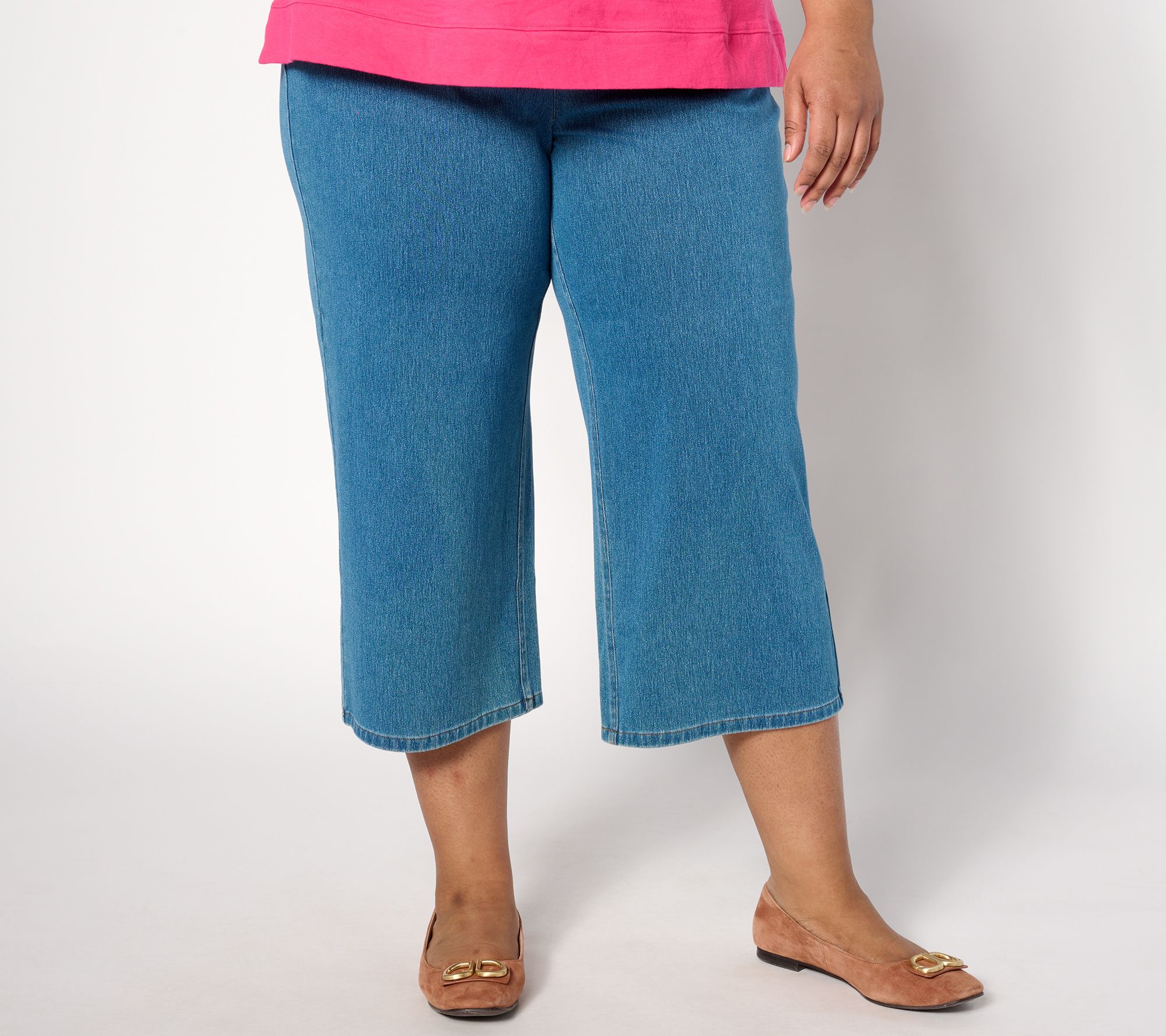 Denim & Co. Regular Comfy Knit Air Denim Cropped Wide Leg Jeans 