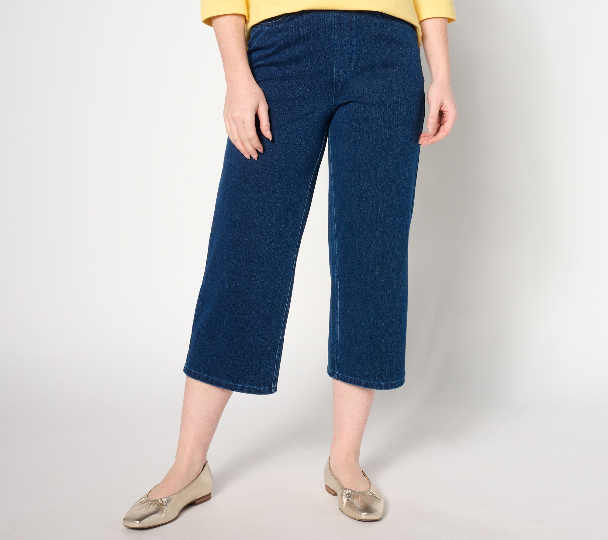 Denim & Co. Regular Comfy Knit Air Denim Cropped Wide Leg Jean