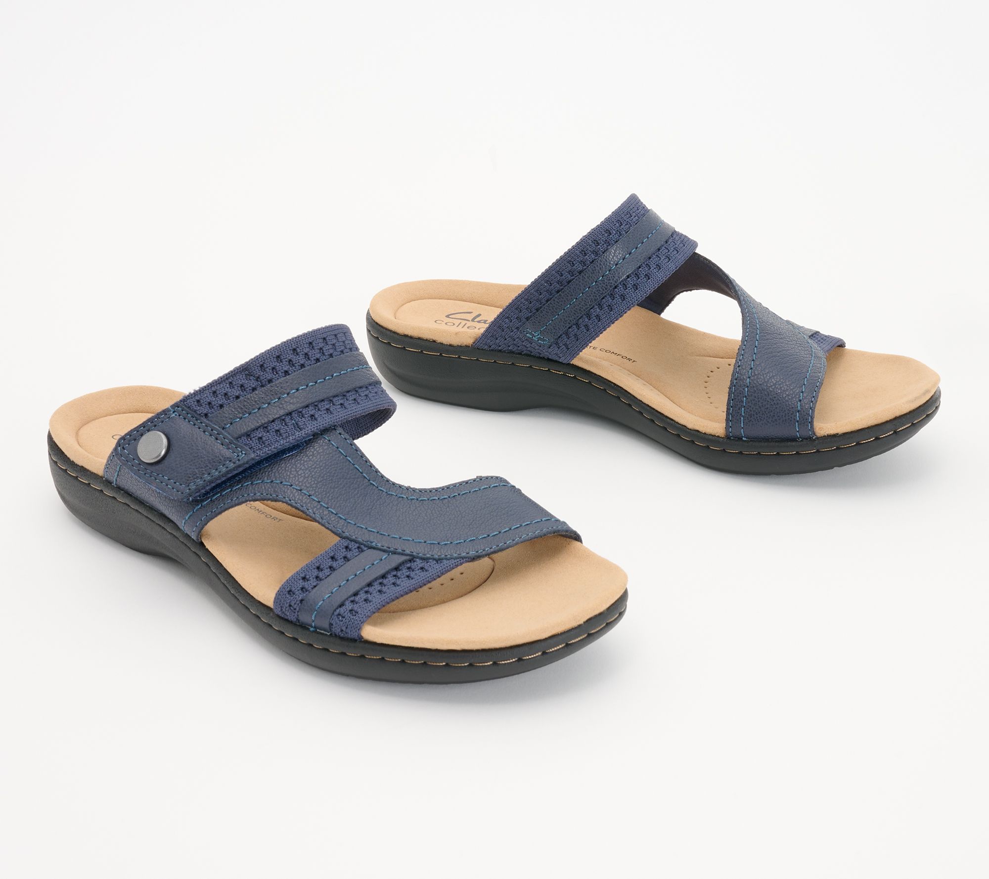 Womens Wide Fit Touch Fastening Footbed Slide Mule Sandals