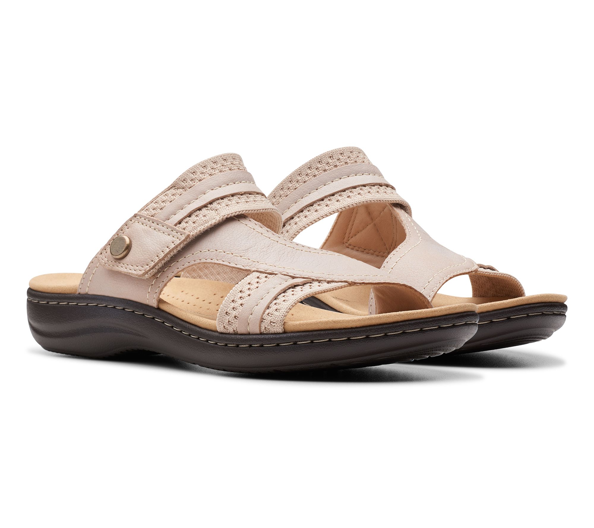 Clarks Leather Double Buckle Slide Sandals - Brookleigh Sun 