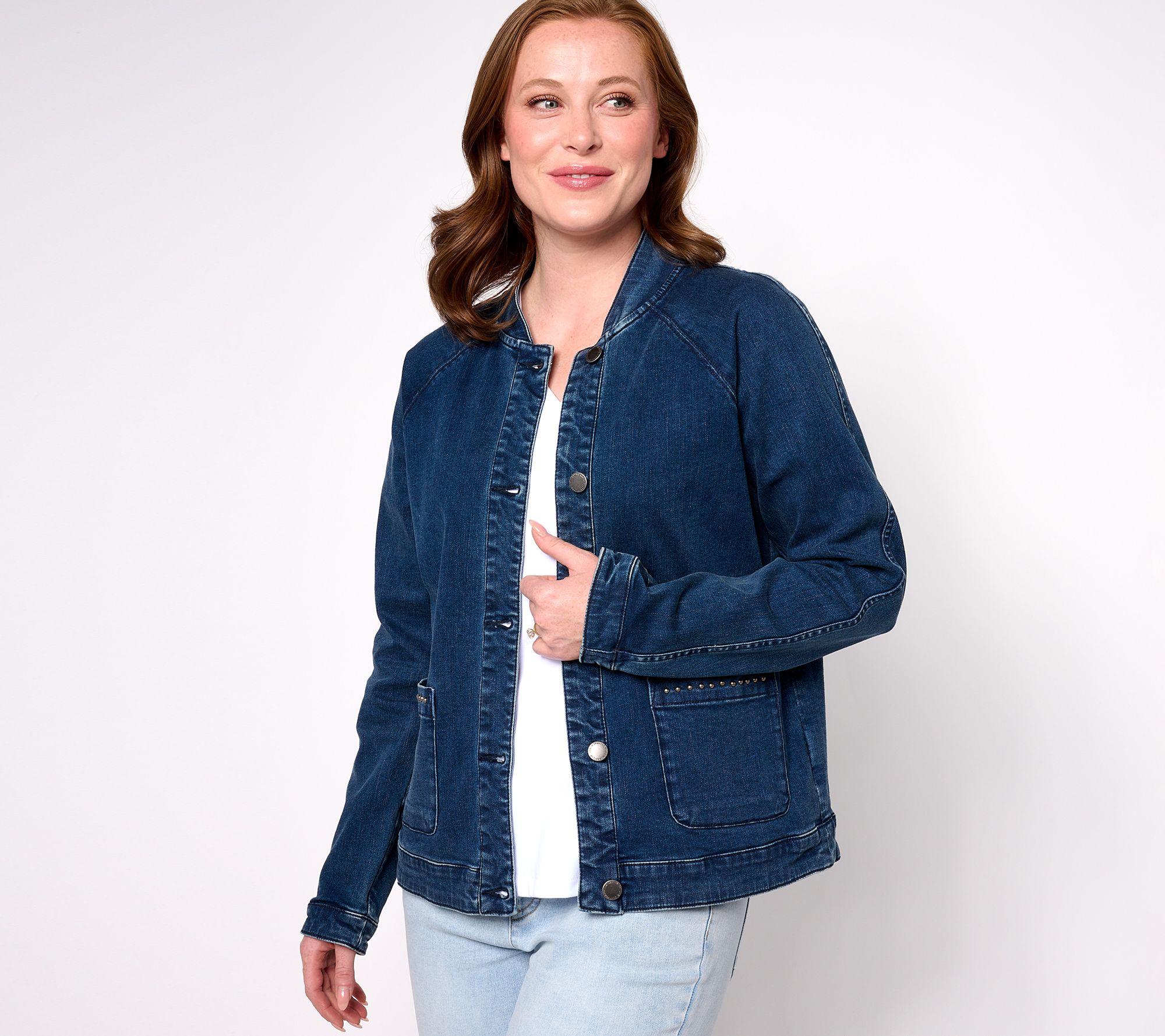"As Is" Isaac Mizrahi Live! Indigo True Denim Bomber Jacket w/ Stud