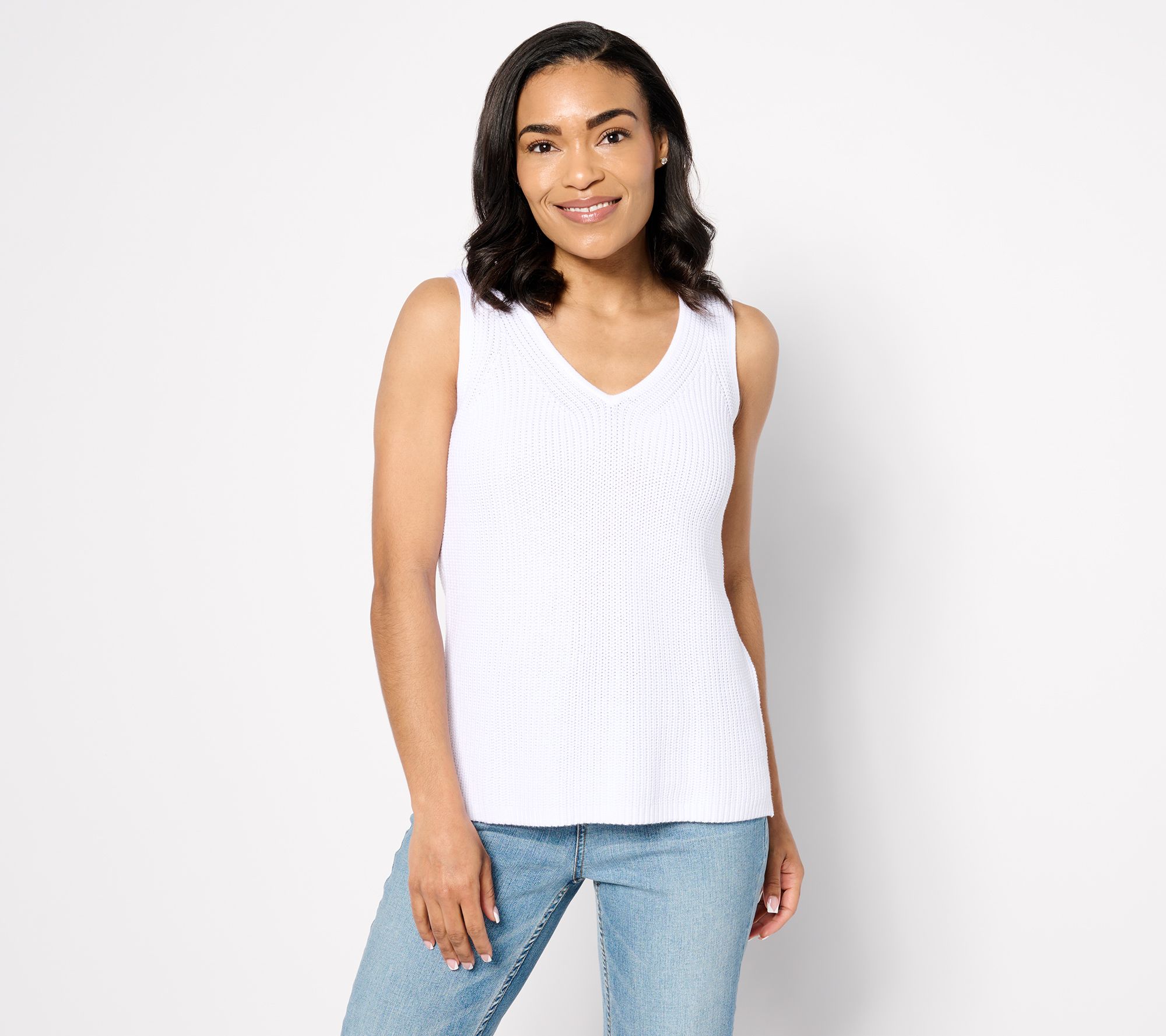 Belle by Kim Gravel Shaker Knit V-Neck Tank Sweater