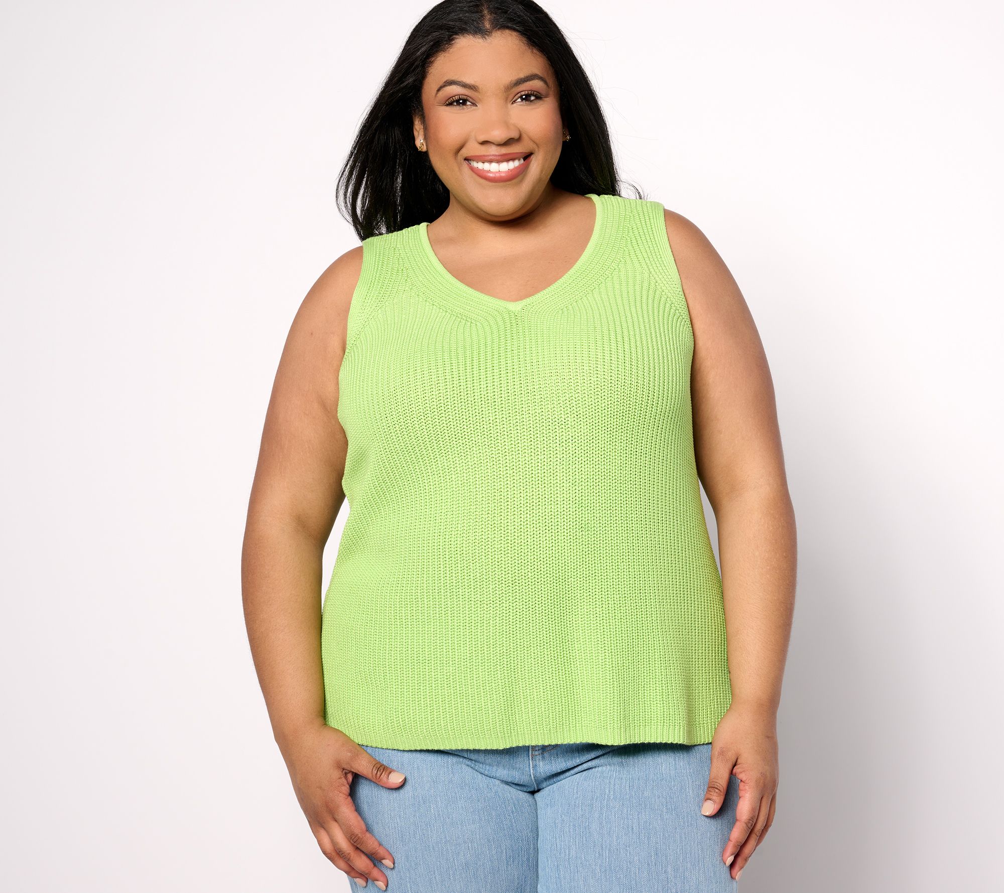 Belle by Kim Gravel Shaker Knit V-Neck Tank Sweater