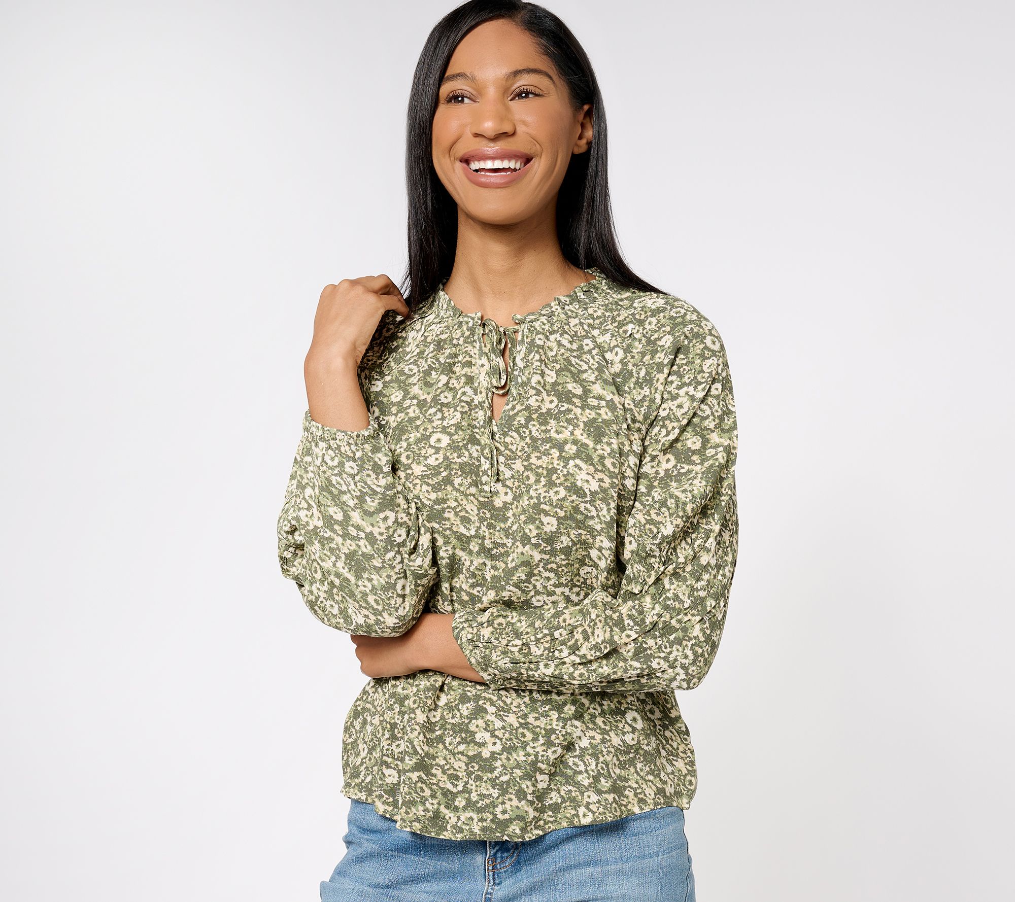 "As Is" Encore by Idina Menzel Ruffle Neck Full Sleeve Romantic Blouse