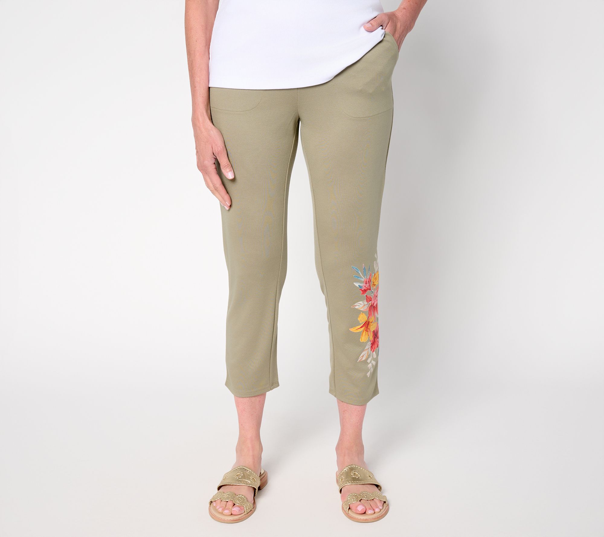 Denim & Co. Petite Placement Print Pull-On Slim Crop Pants