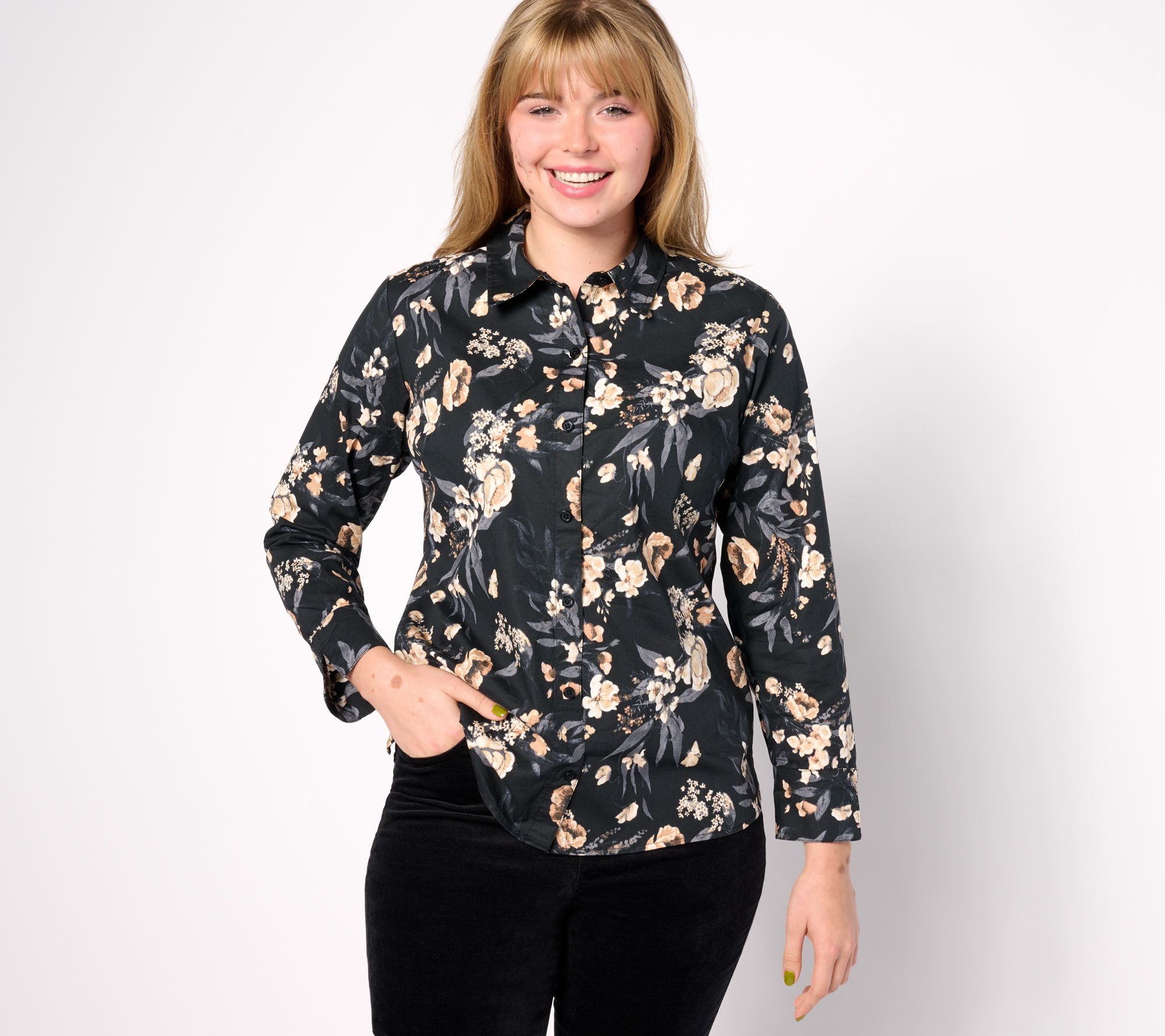 "As Is" Denim & Co. Adaptive Classic Tunic Shirt with Rounded Hem