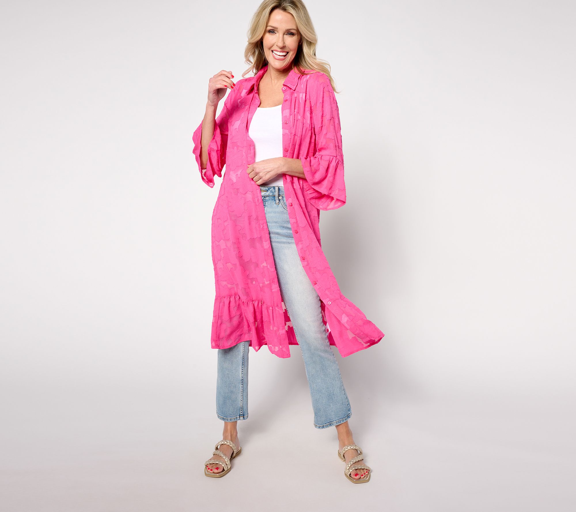 "As Is" Susan Graver Soleil Regular Burnout Floral Button Front Dress