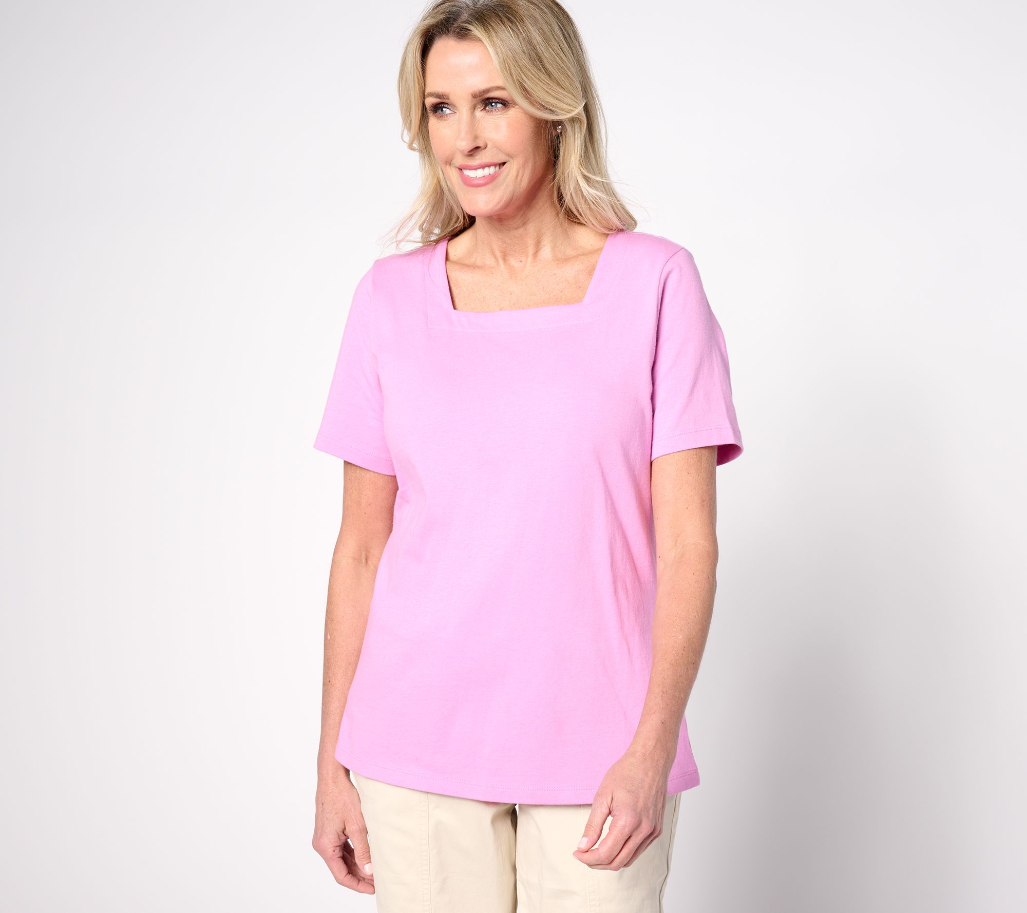 "As Is" Denim & Co. Essentials True Cotton Jersey Square Neck Top