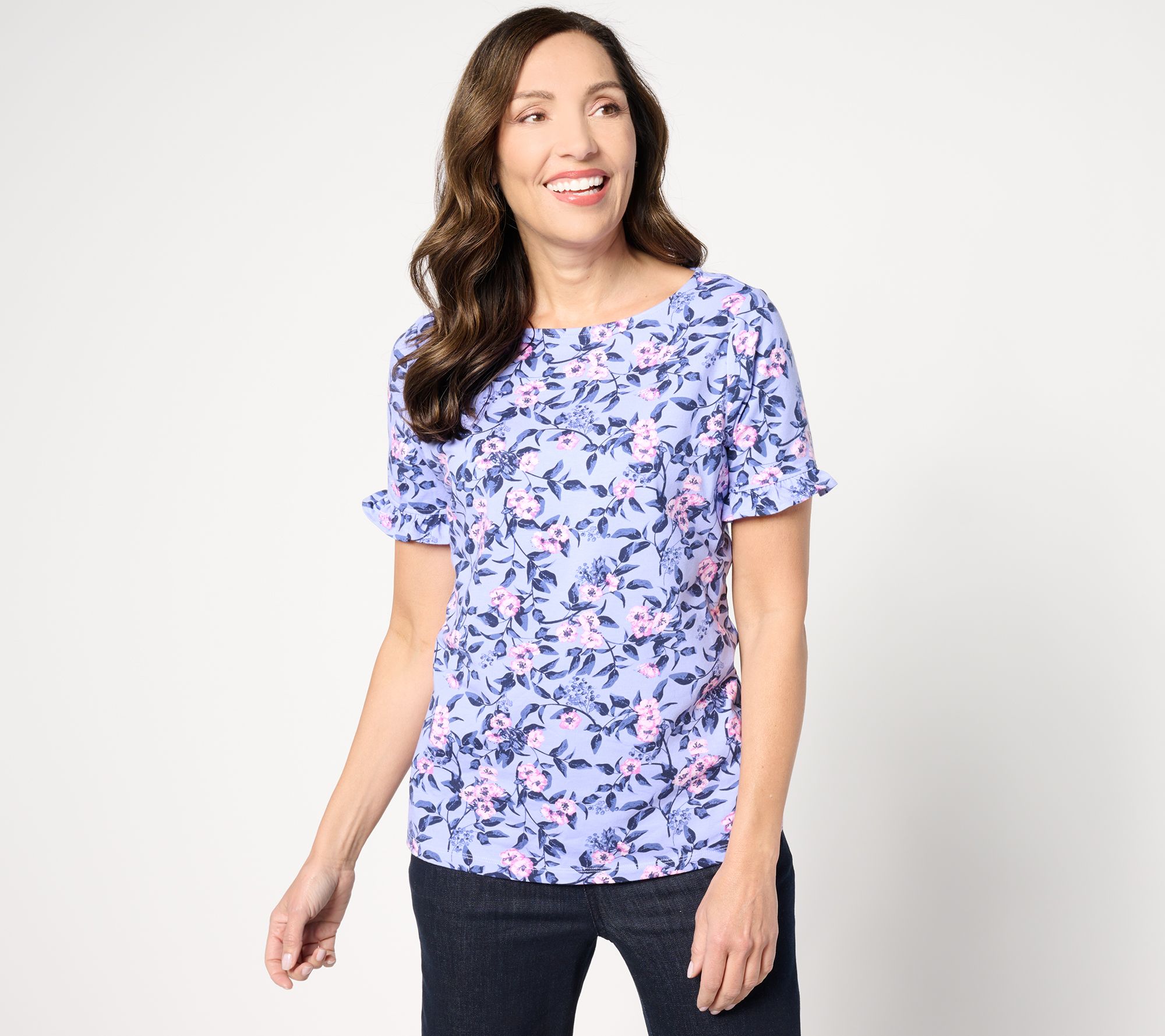 "As Is" Denim & Co. Favorite Jersey Boat Neck Short Sleeve Top