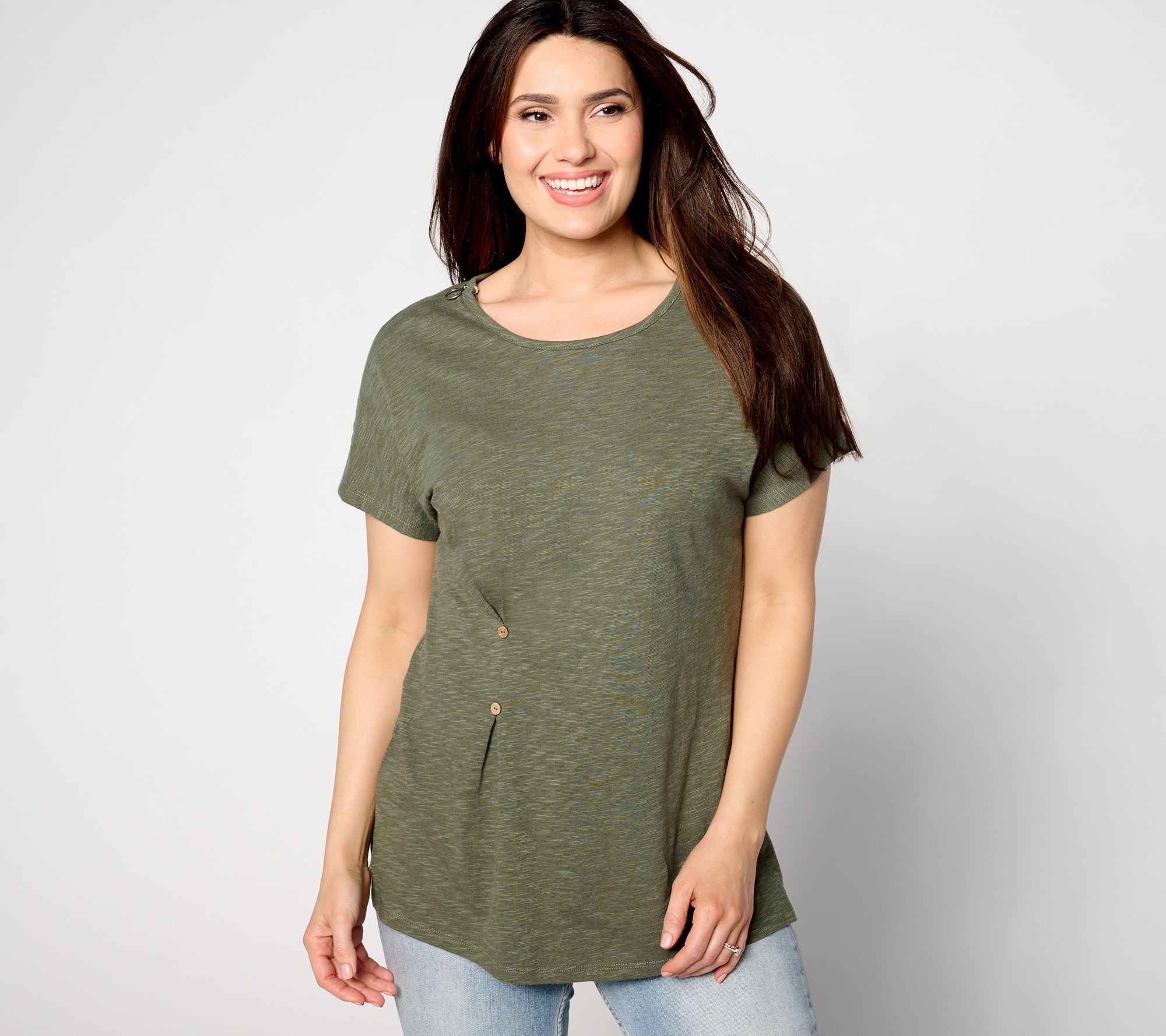 "As Is" Denim & Co. Adaptive Linen Blend Dolman Sleeve Tunic