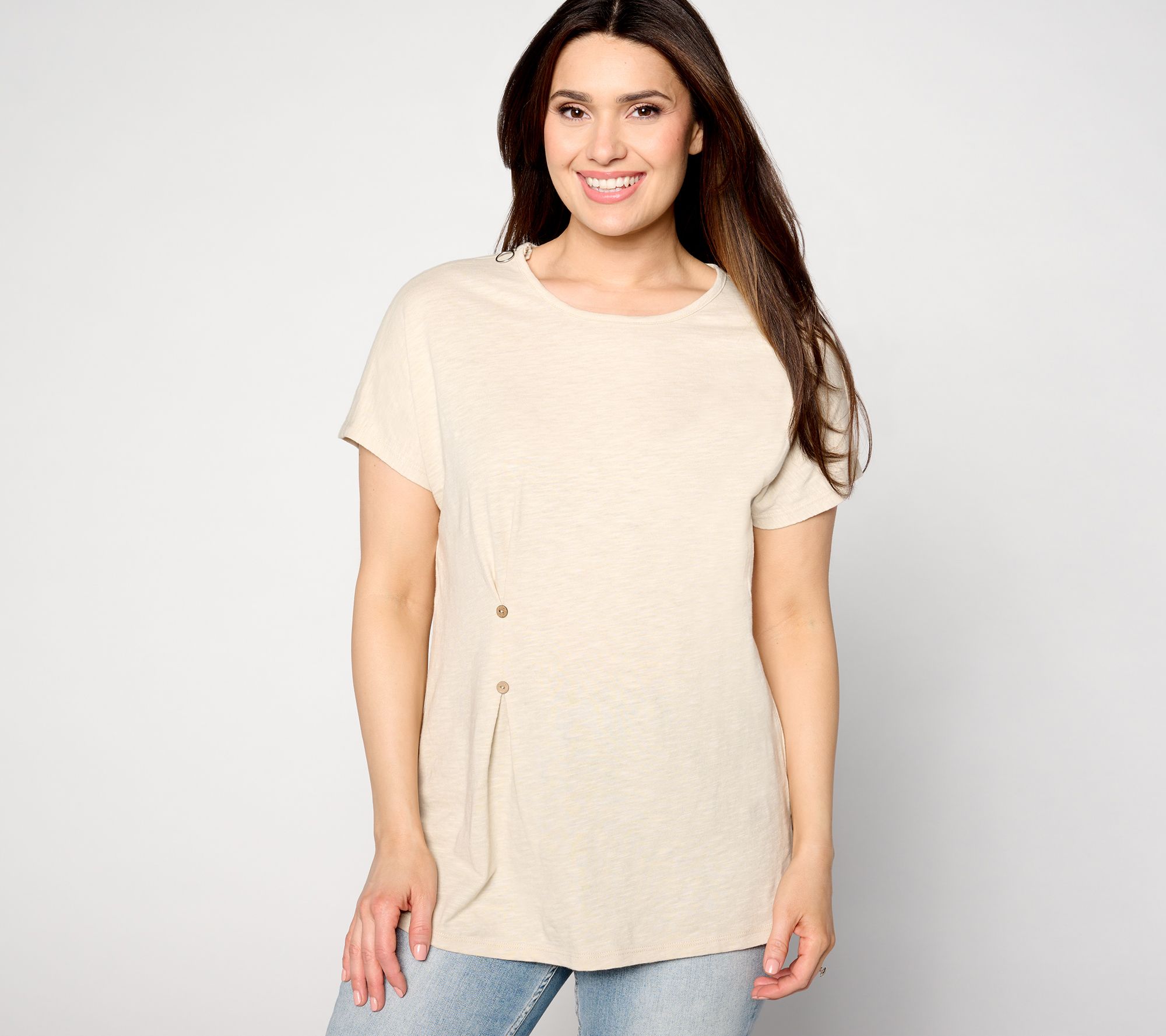 "As Is" Denim & Co. Adaptive Linen Blend Dolman Sleeve Tunic