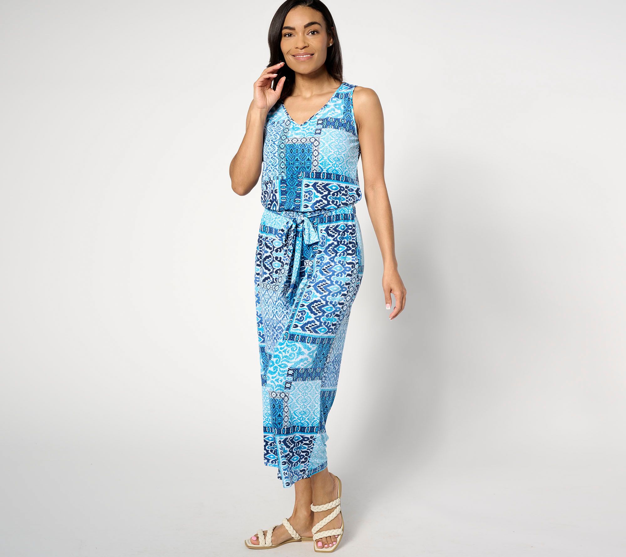 "As Is" Denim & Co. Petite V-Neck Cropped Wide Leg Jumpsuit