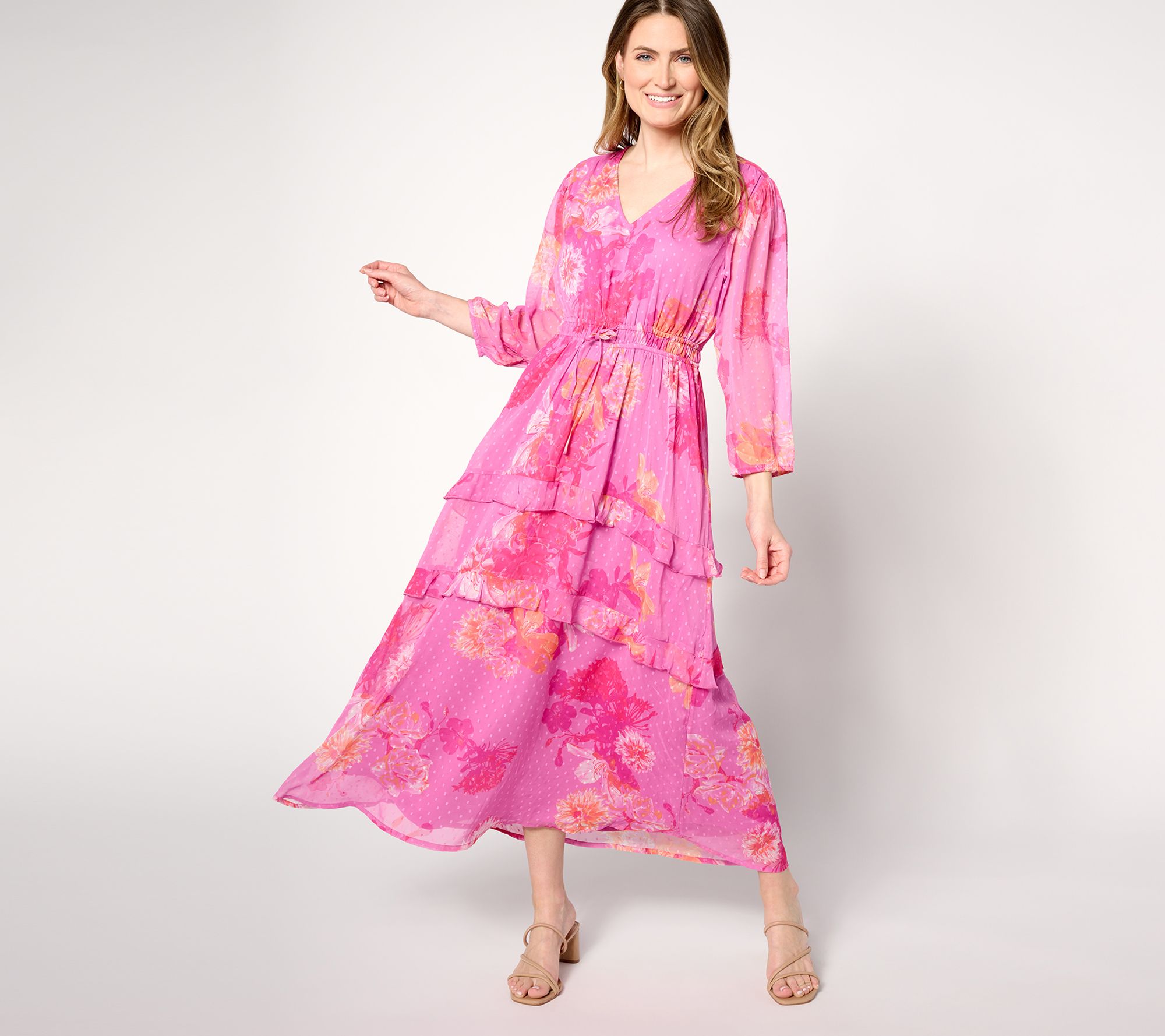 "As Is" Destination 365 Regular Floral Dot Chiffon Maxi Dress