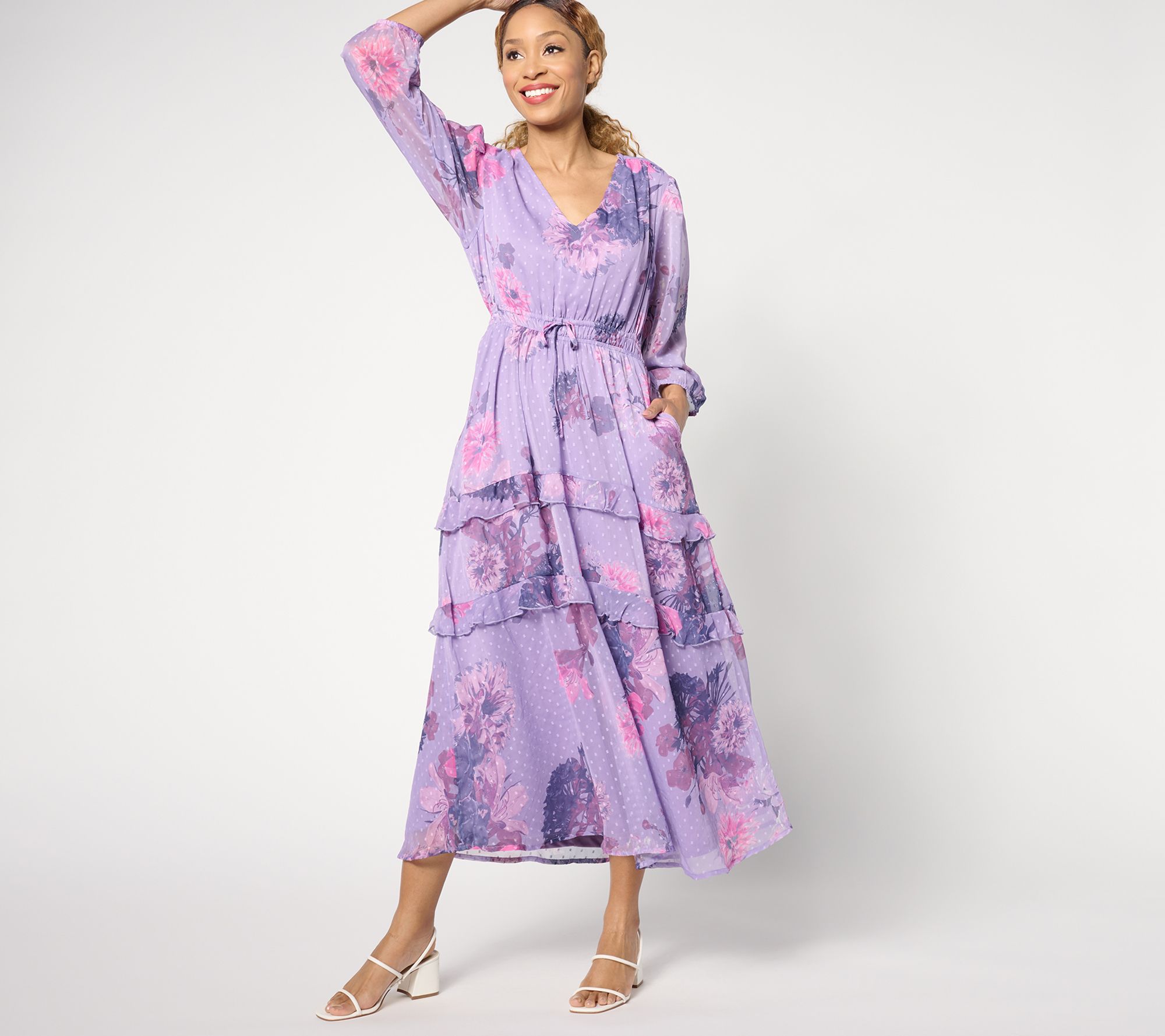 "As Is" Destination 365 Regular Floral Dot Chiffon Maxi Dress