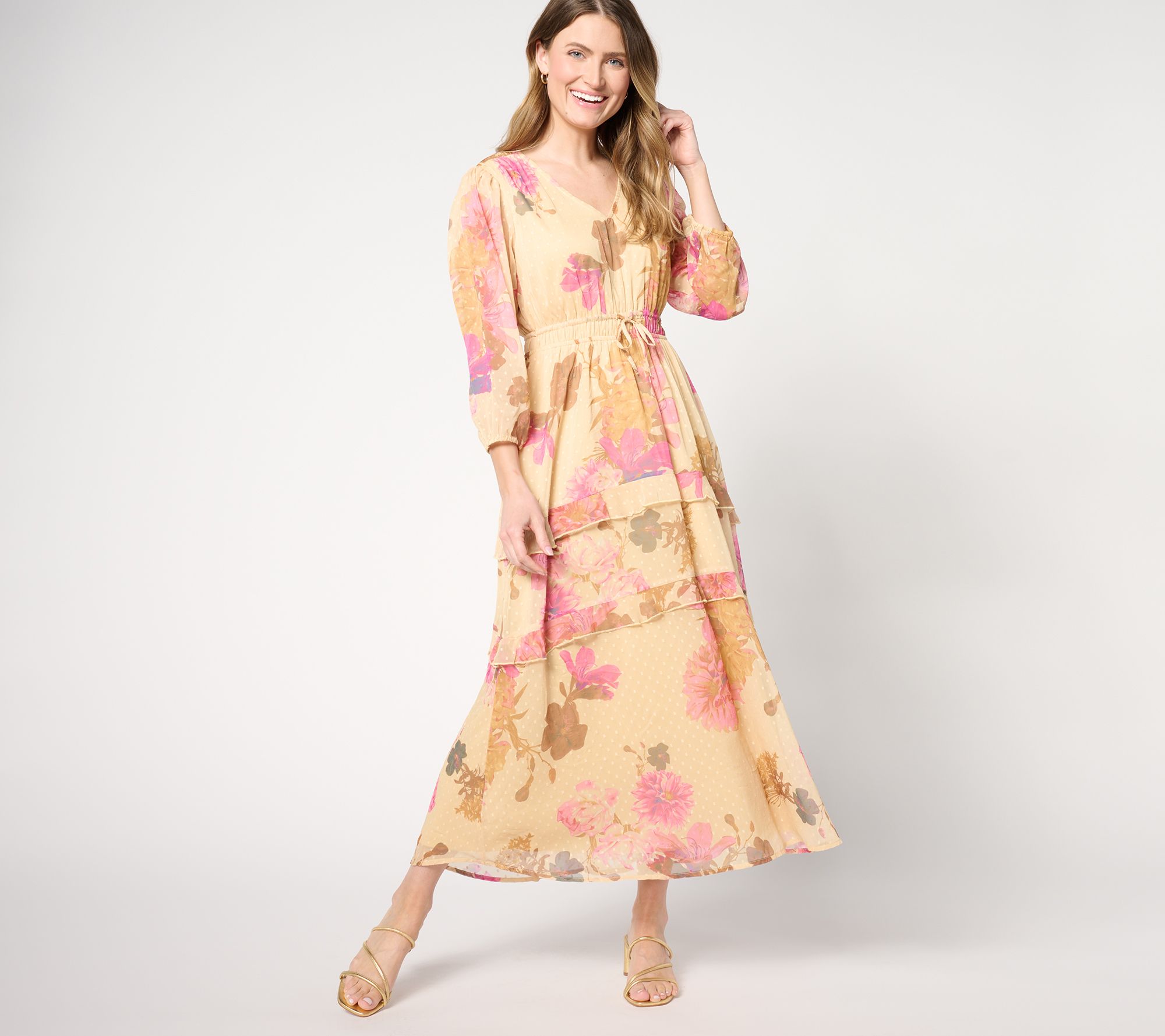 "As Is" Destination 365 Regular Floral Dot Chiffon Maxi Dress