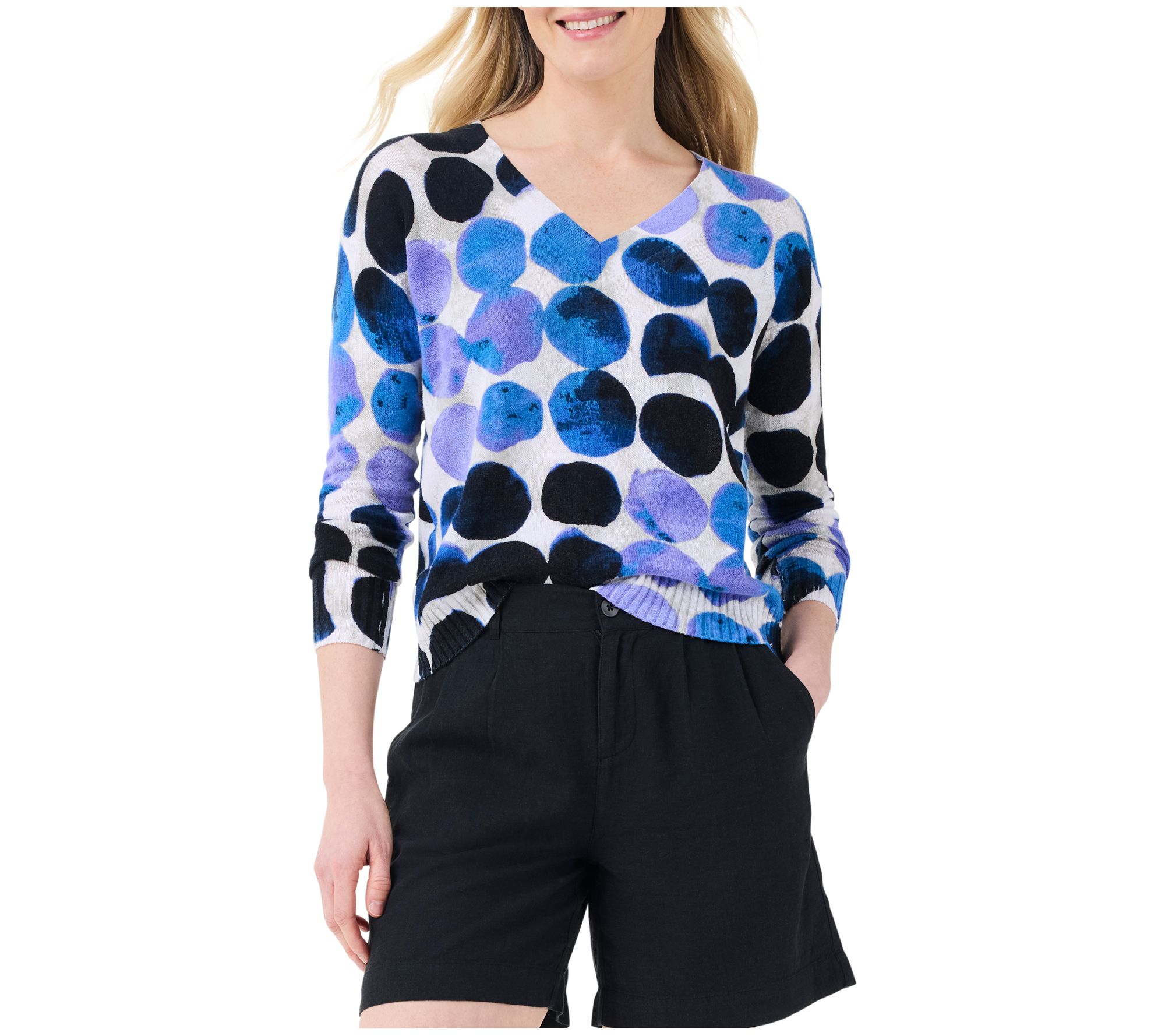 NIC+ZOE Midnight Dot Supersoft V-Neck Sweater