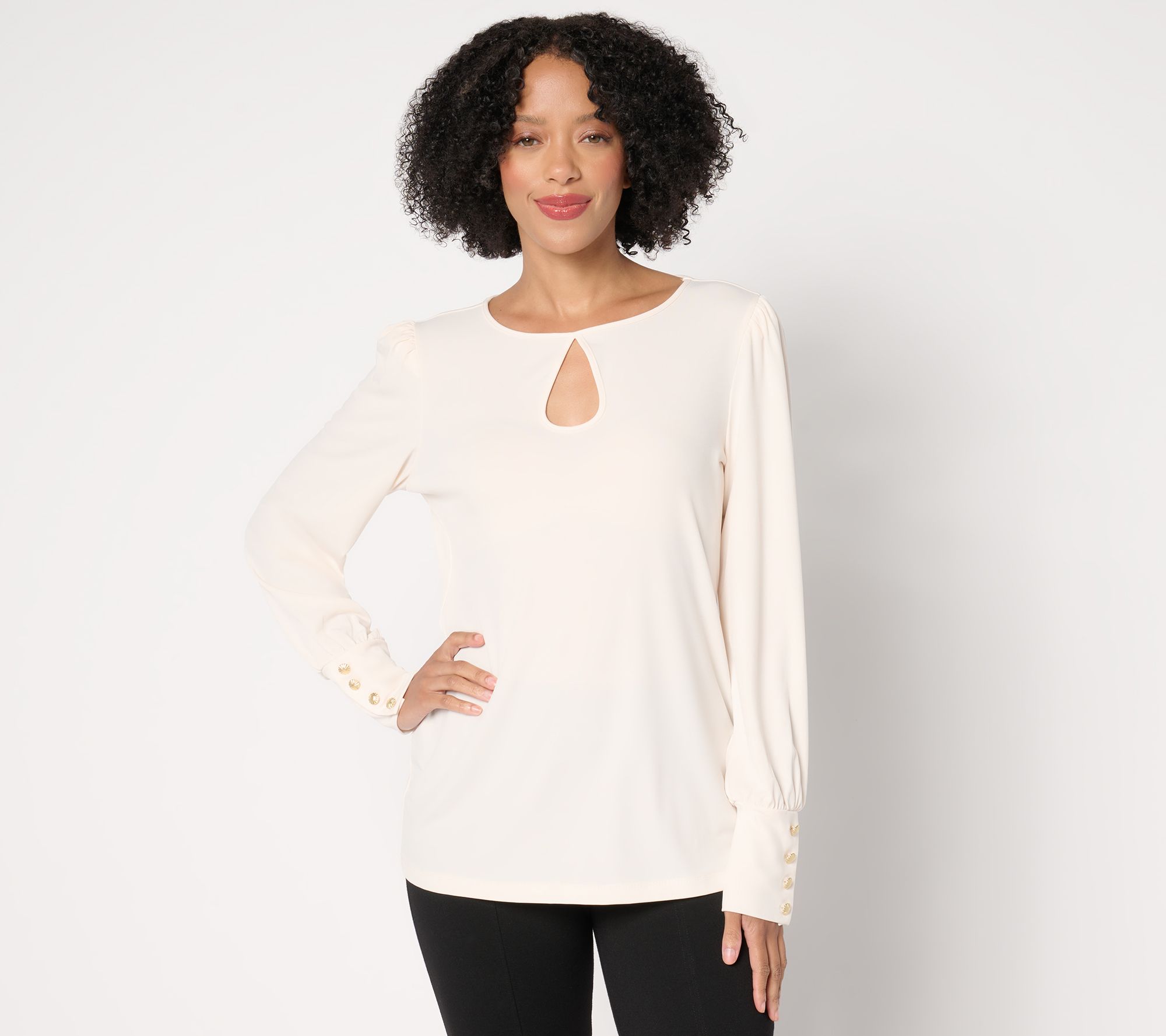 Susan Graver Liquid Knit Long-Sleeve Top with Keyhole Detail