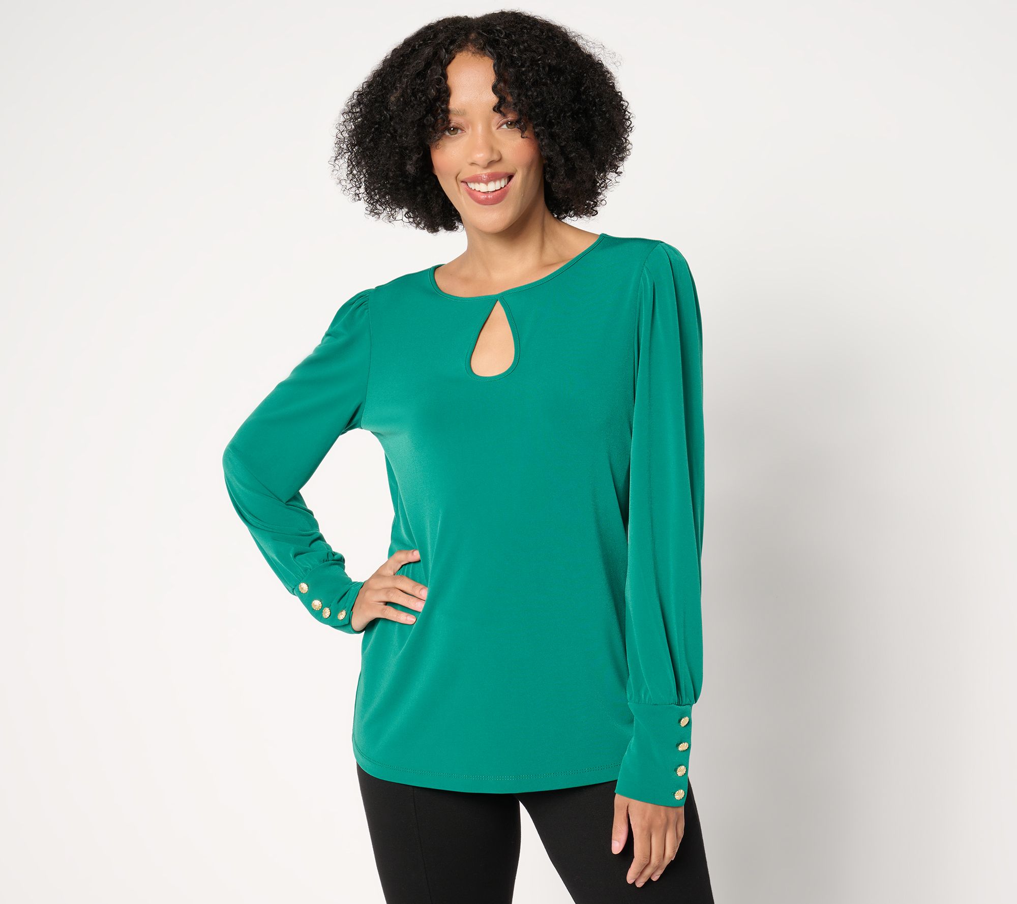 Susan Graver Liquid Knit Long-Sleeve Top with Keyhole Detail