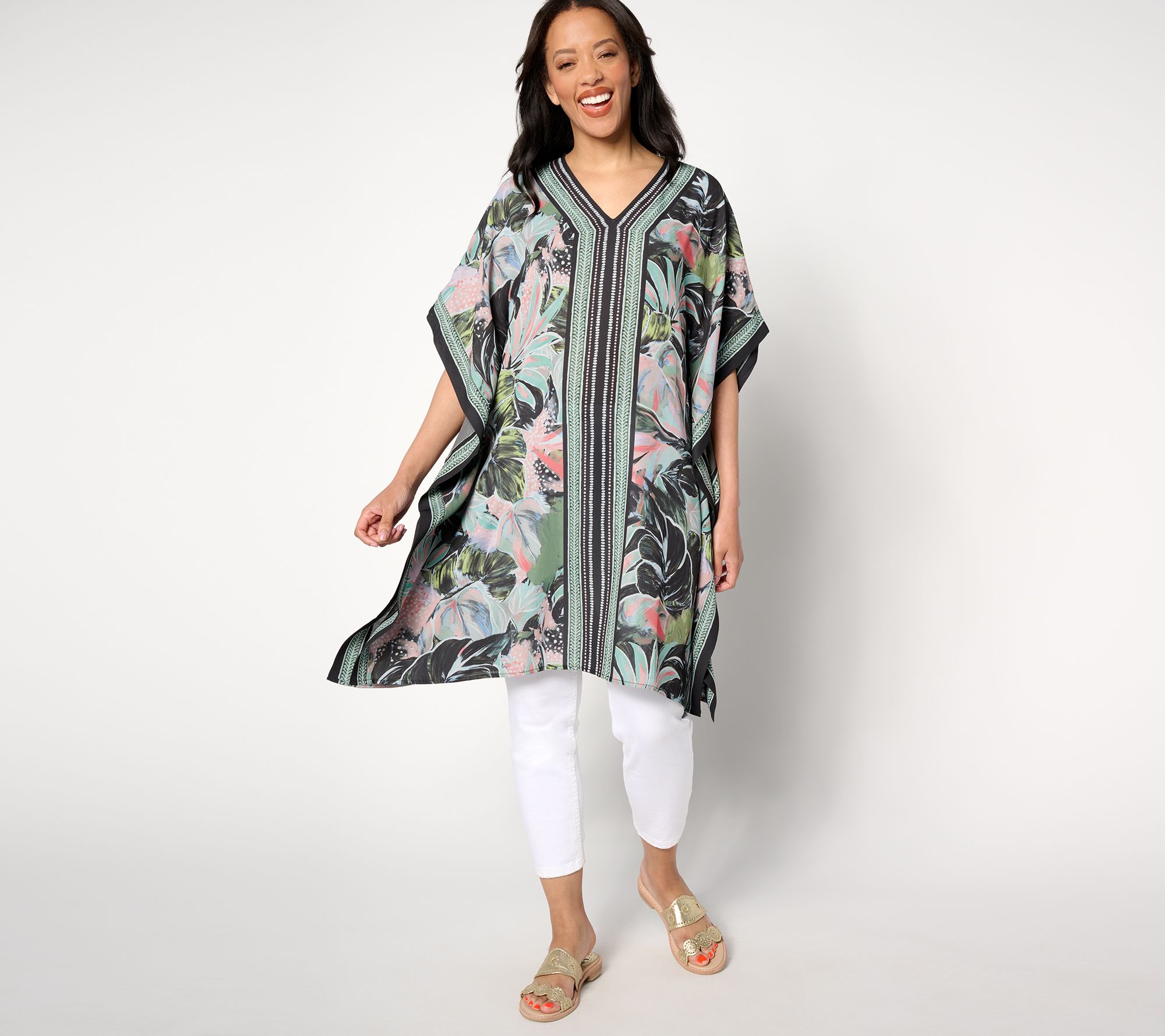 "As Is" Belle by Kim Gravel Paradisio Border Print Caftan Dress