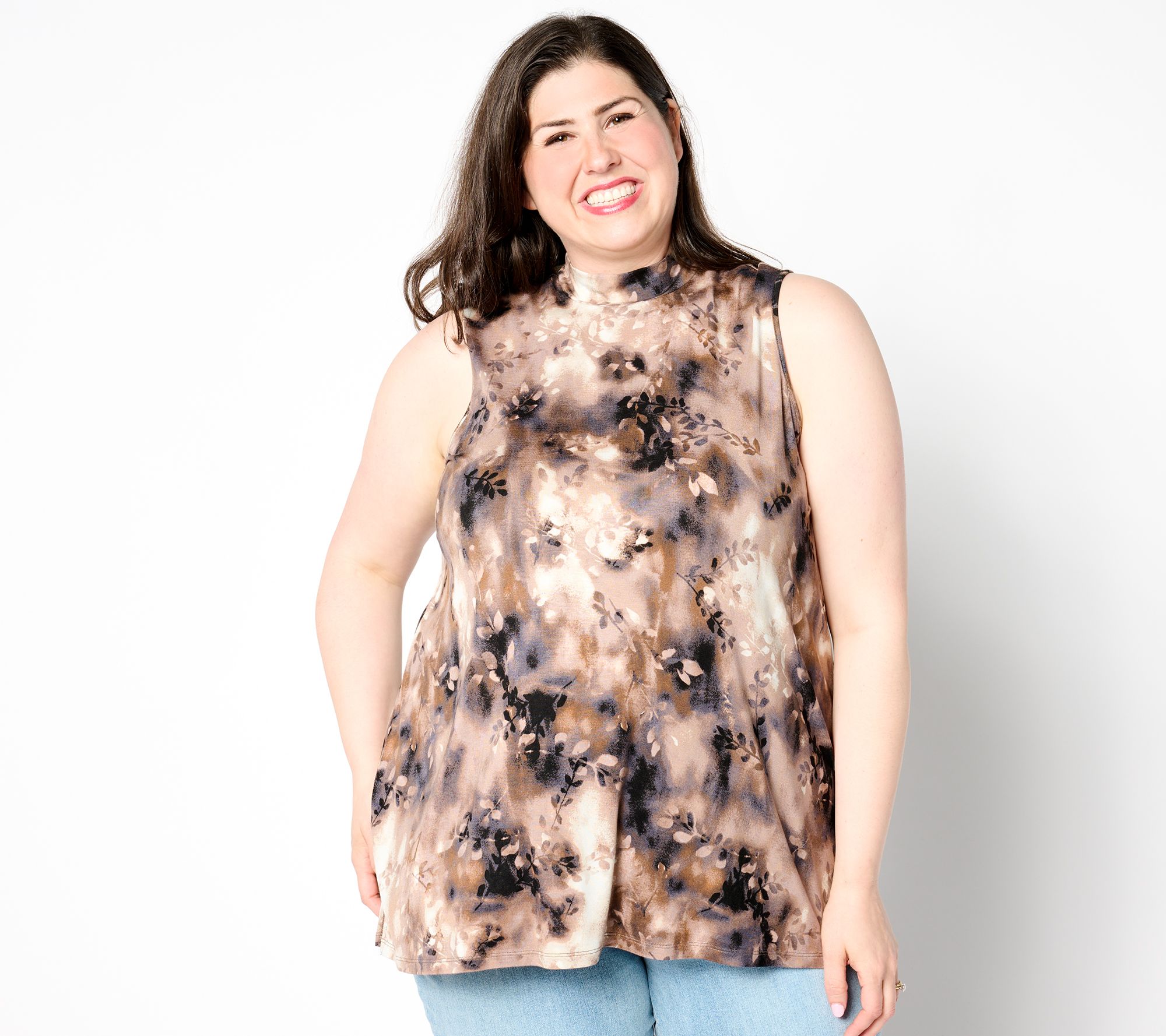 "As Is" LOGO Layers by Lori Goldstein Mock Neck Printed Mesh Tank