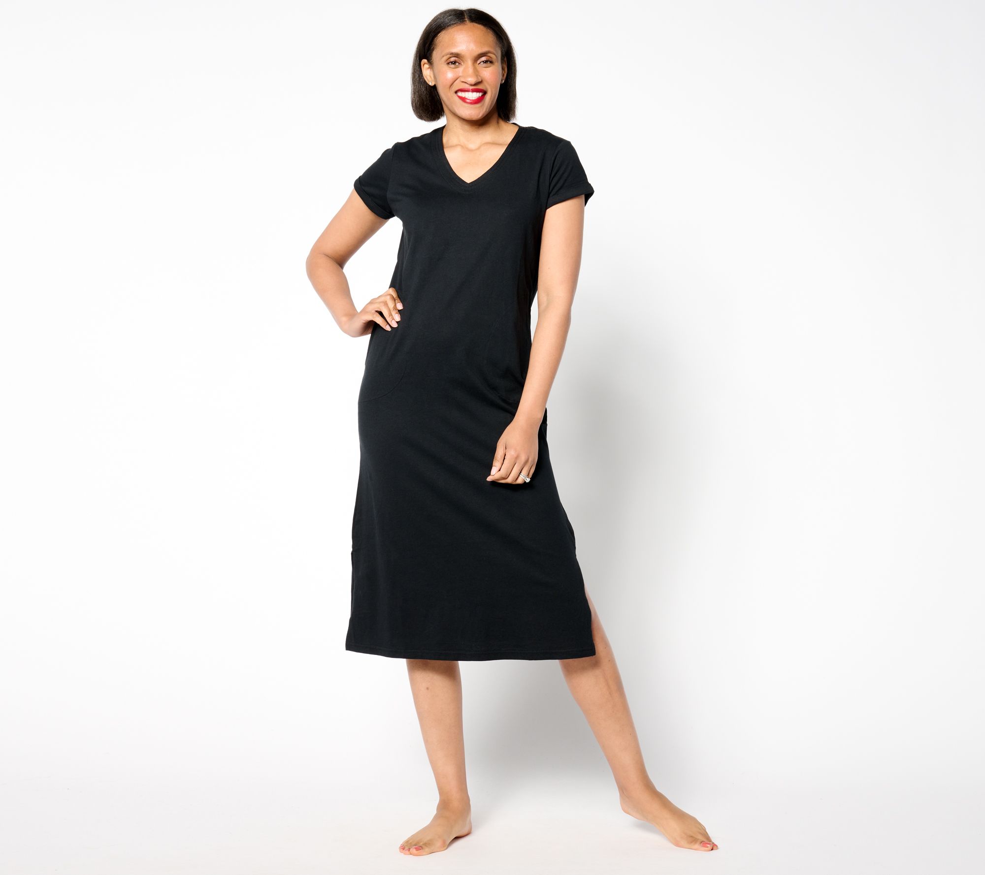 "As Is" MUK LUKS 100% Cotton Jersey Rolled Sleeve Lounge Dress