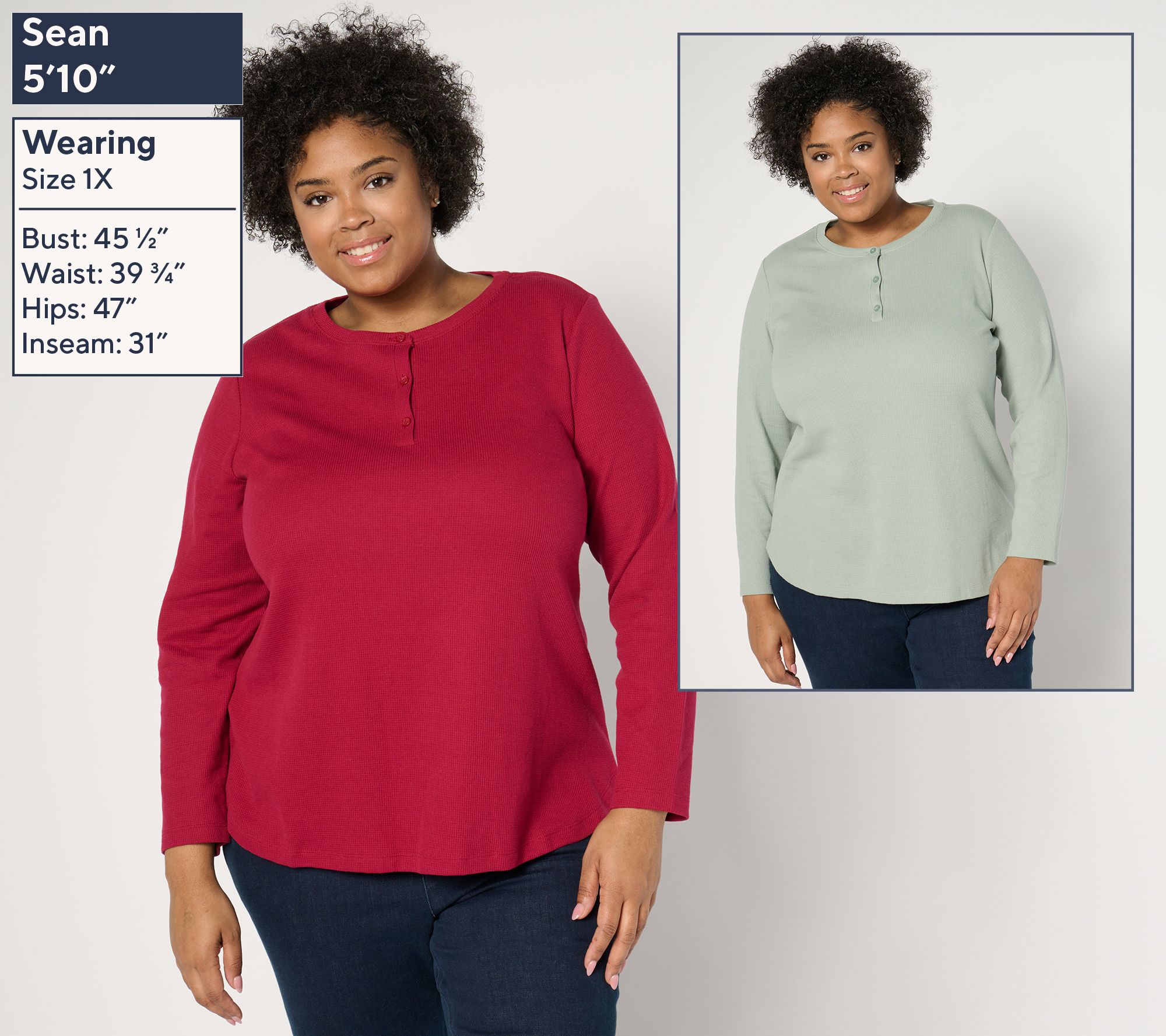 トップス val Denim & Co. Essentials Waffle Knit 2-Pack Henleys - QVC.com