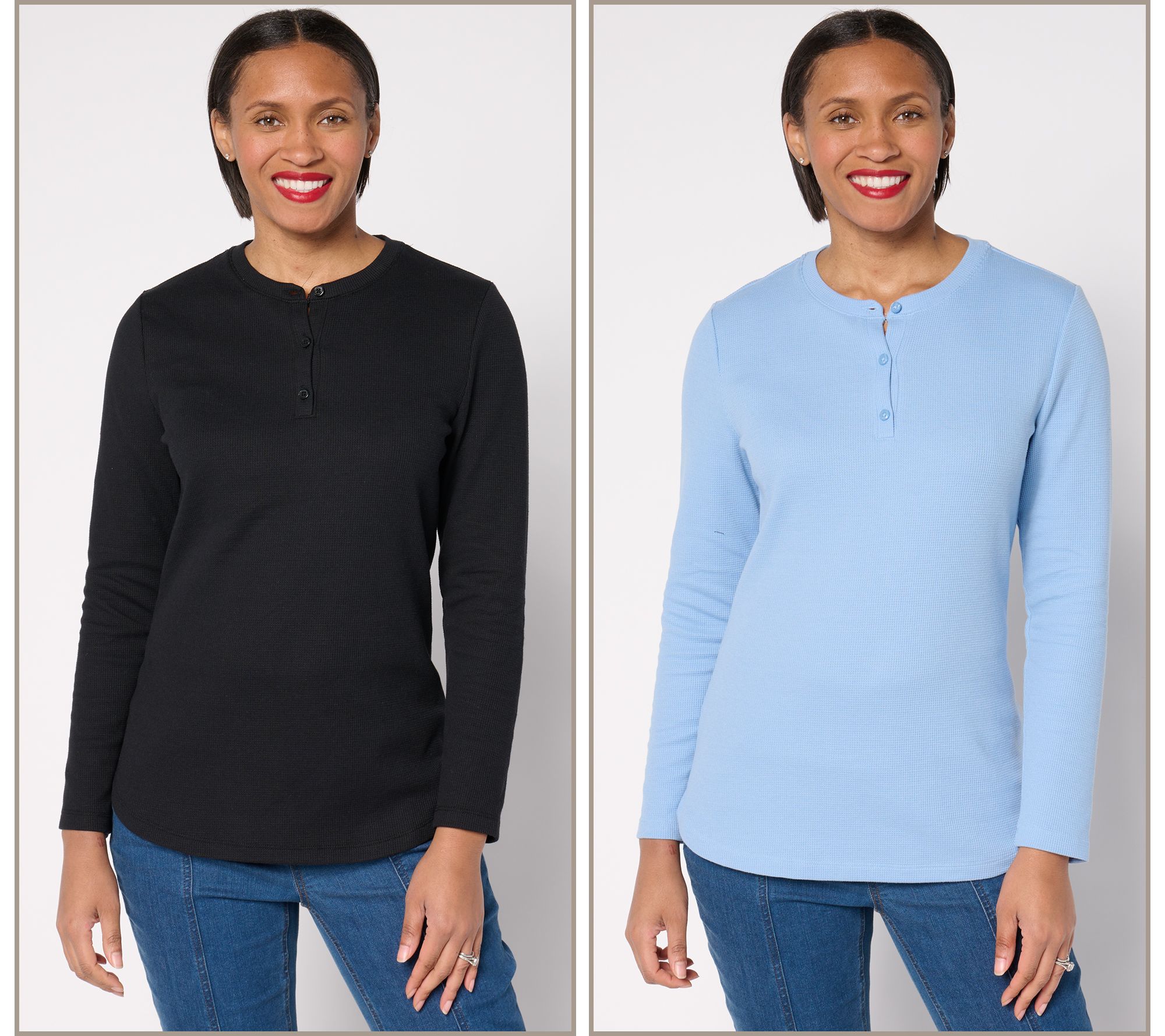 Denim & Co. Essentials Waffle Knit 2-Pack Henleys