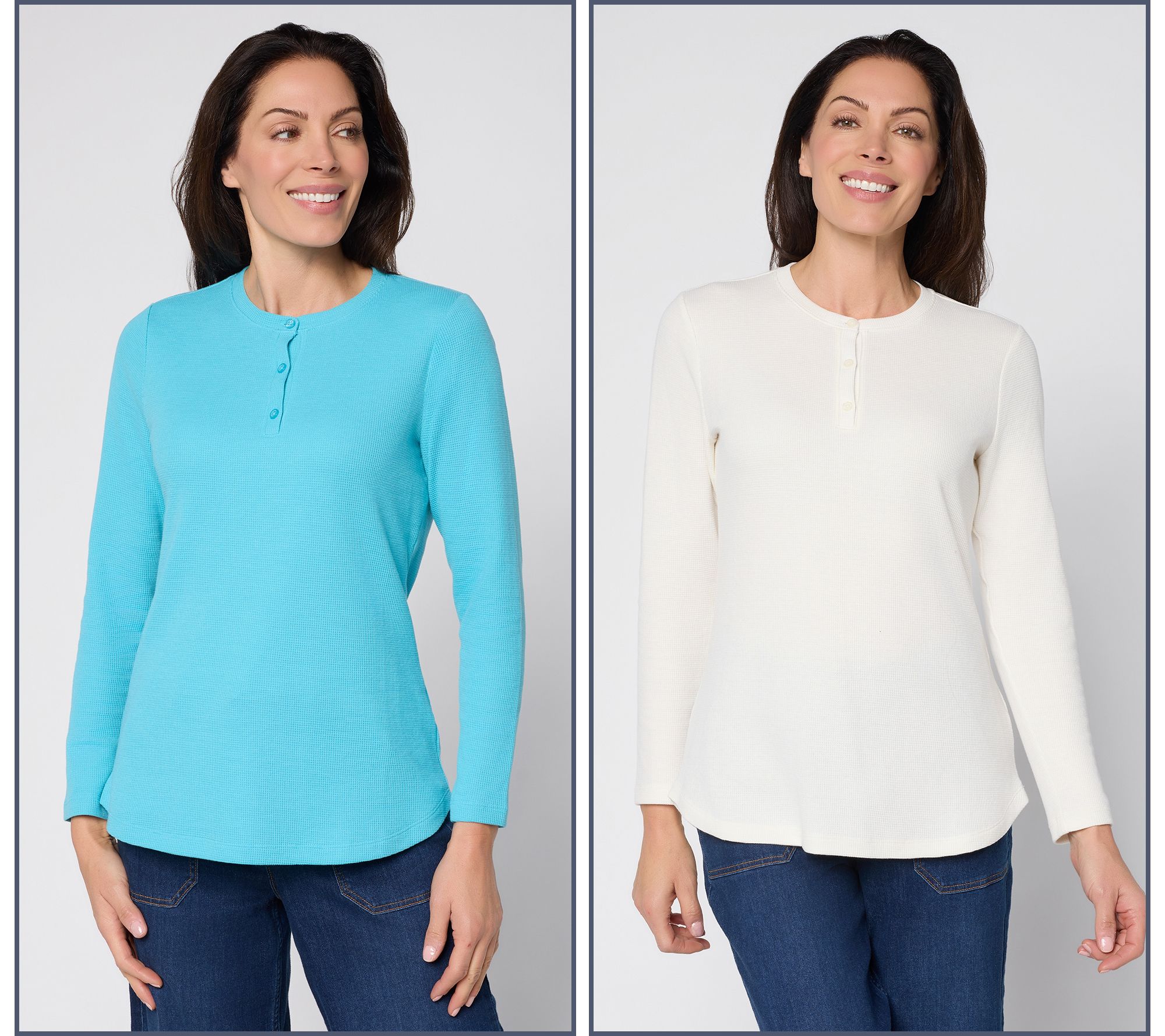 Denim & Co. Essentials Waffle Knit 2-Pack Henleys