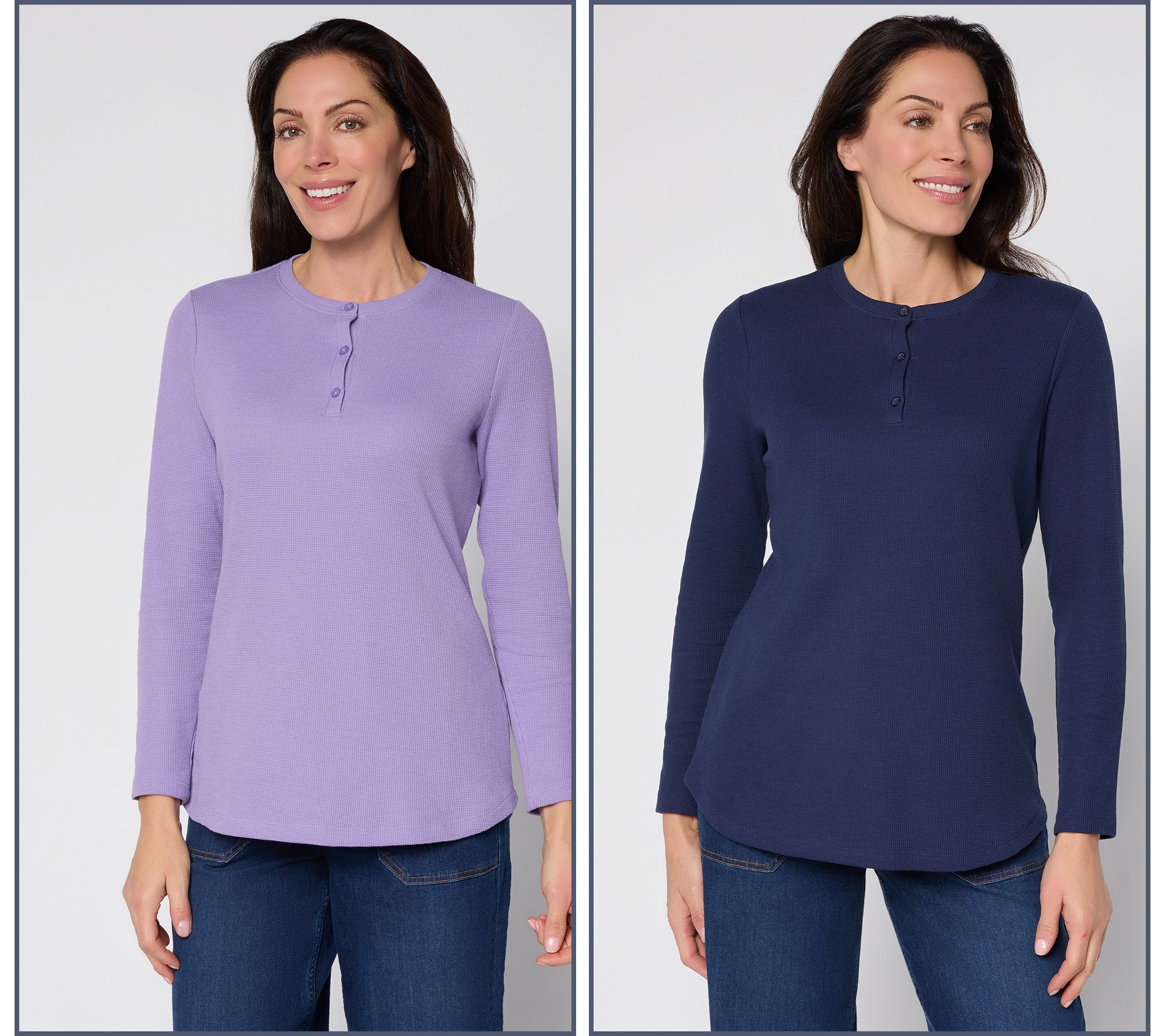 Denim & Co. Essentials Waffle Knit 2-Pack Henleys