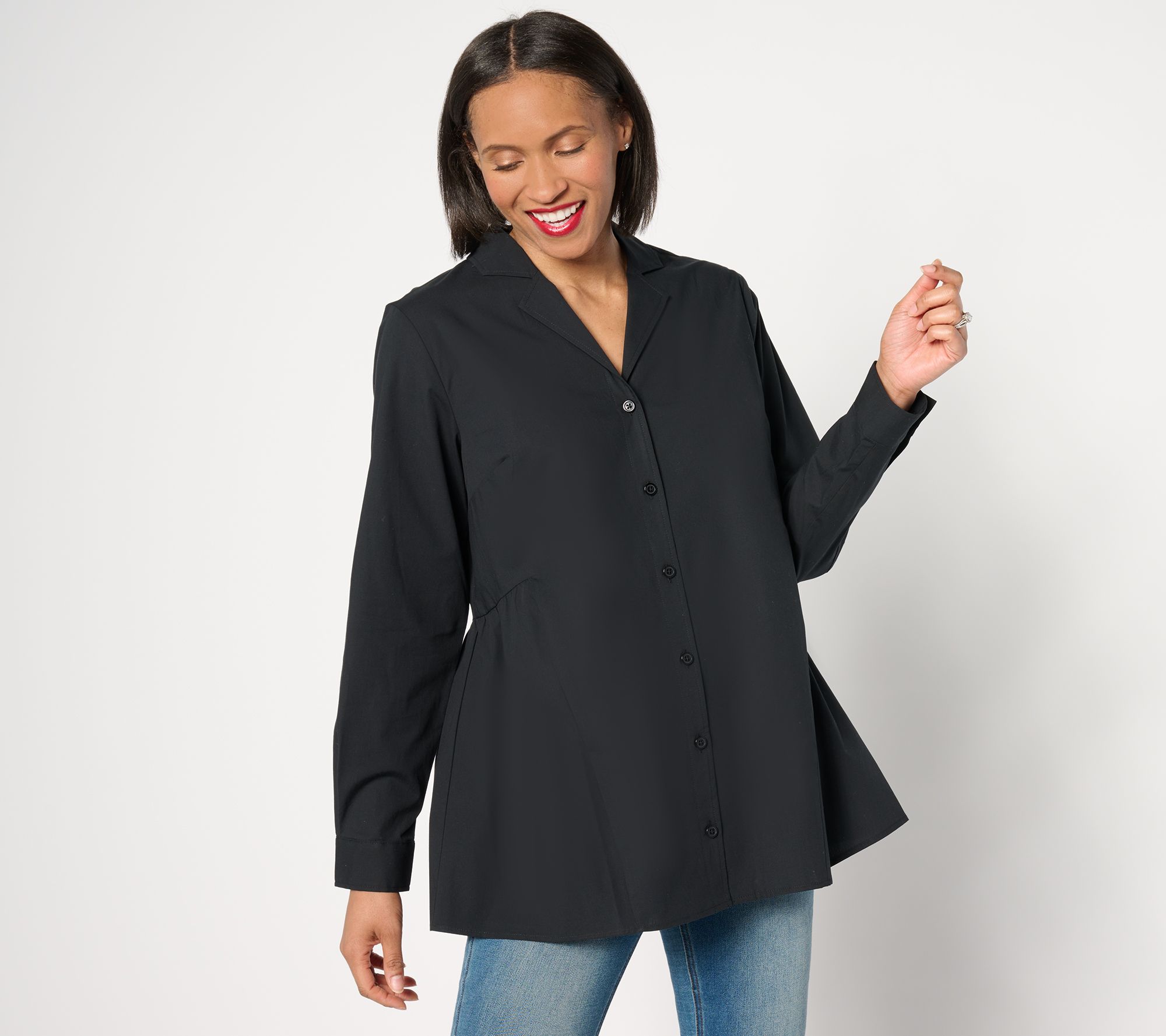 "As Is" Joan Rivers Petite Athena Woven Button Front Top