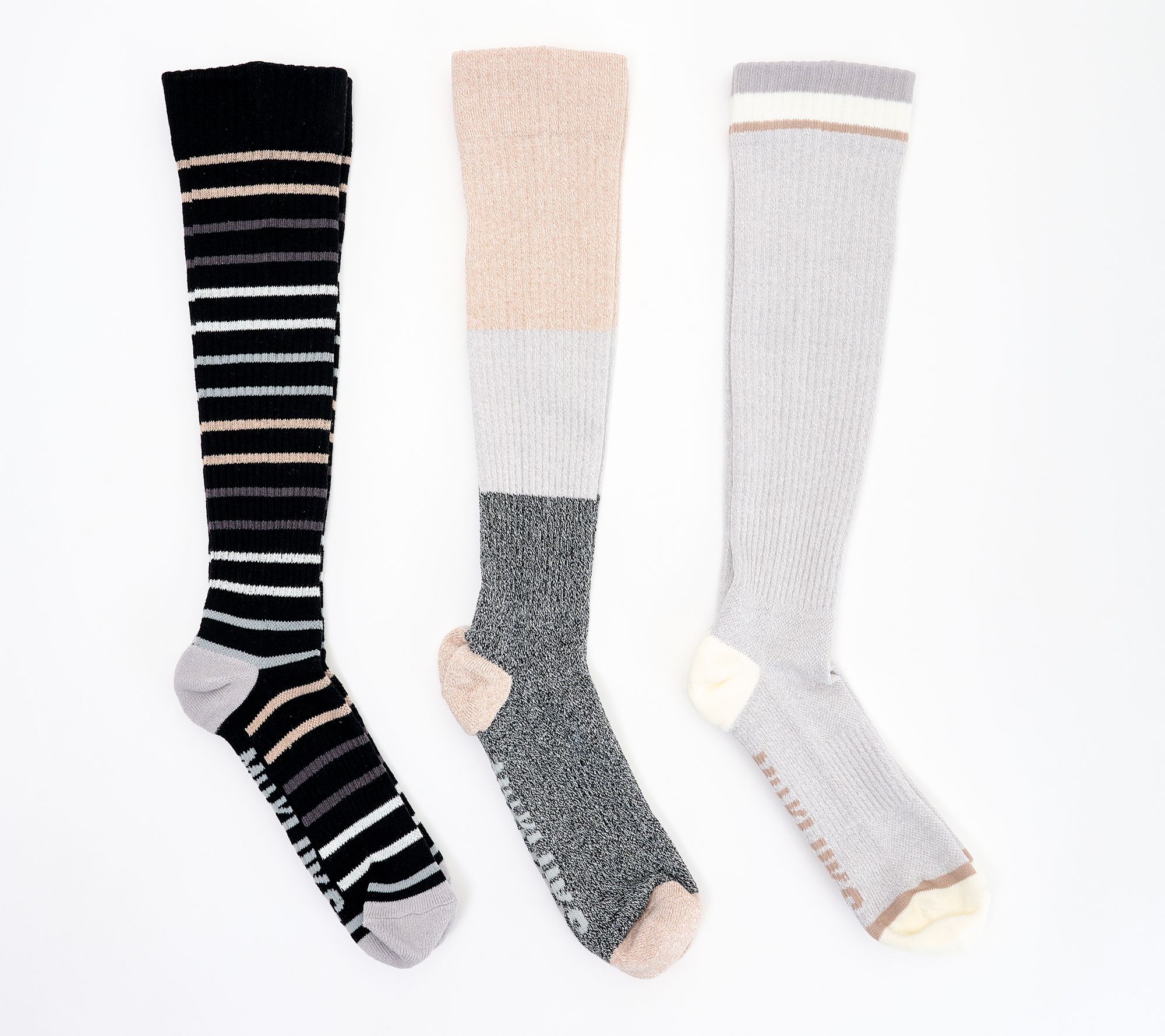 MUK LUKS Set of 3 Knee High Cotton Compression Socks