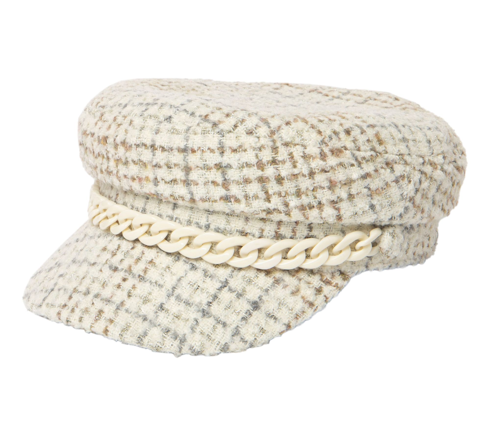 San Diego Hat Co. Tweed Cabbie Hat with Chain Detail