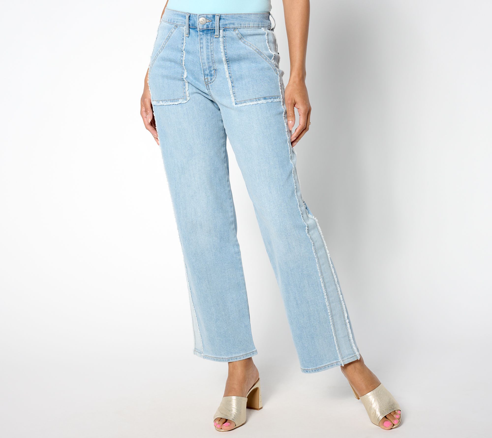 "As Is" LOGO by Lori Goldstein Pet. Wide Leg Ankle Jean w/ Fray Detail