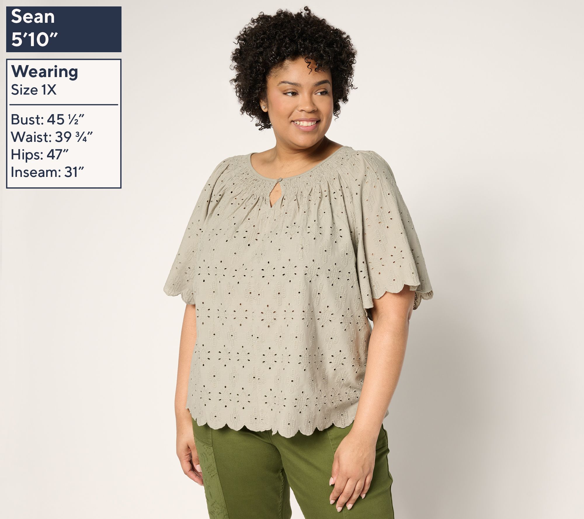 LOGO Lavish by Lori Goldstein 100% Cotton Eyelet Top - QVC.com