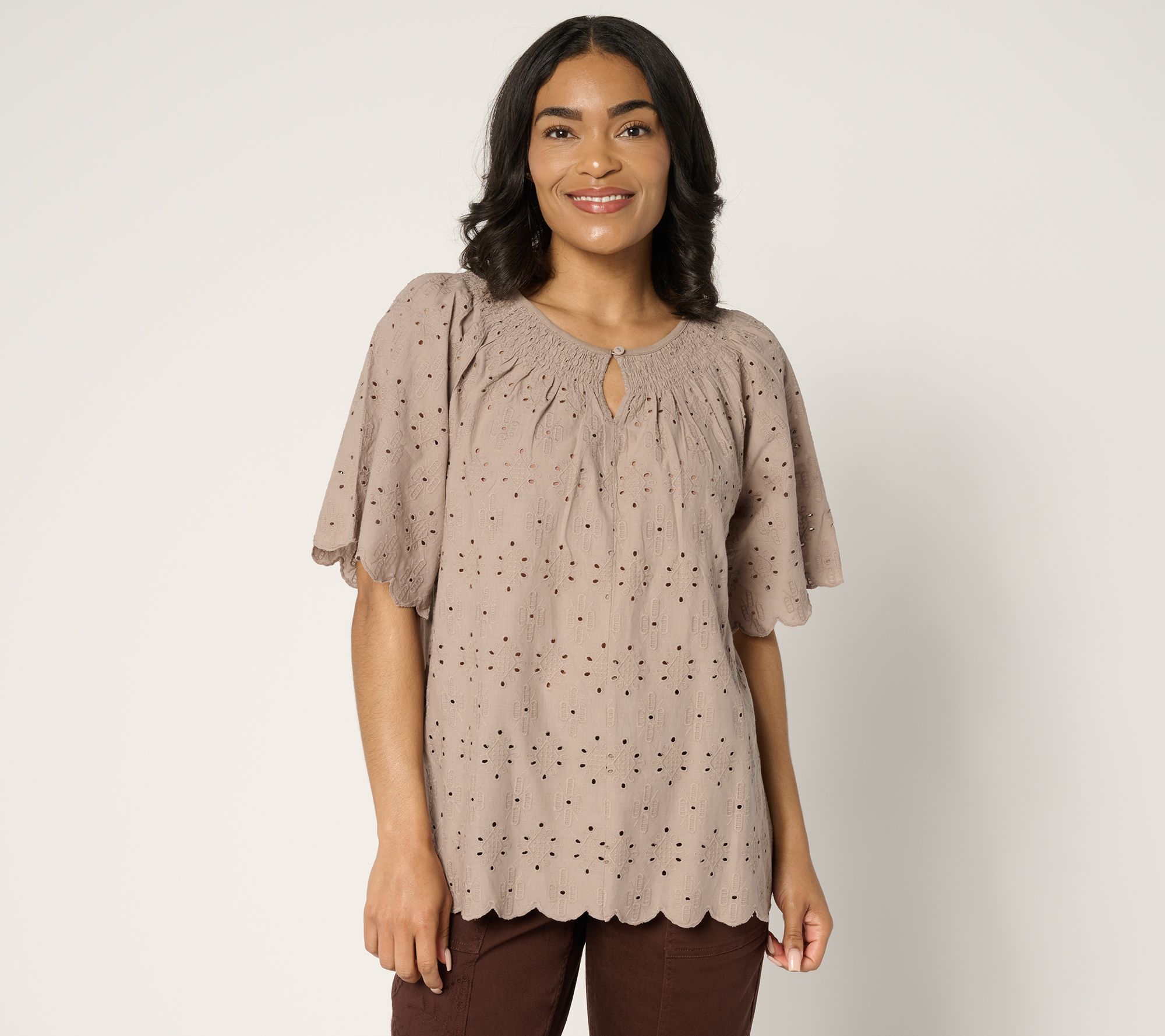 LOGO Lavish by Lori Goldstein 100% Cotton Eyelet Top