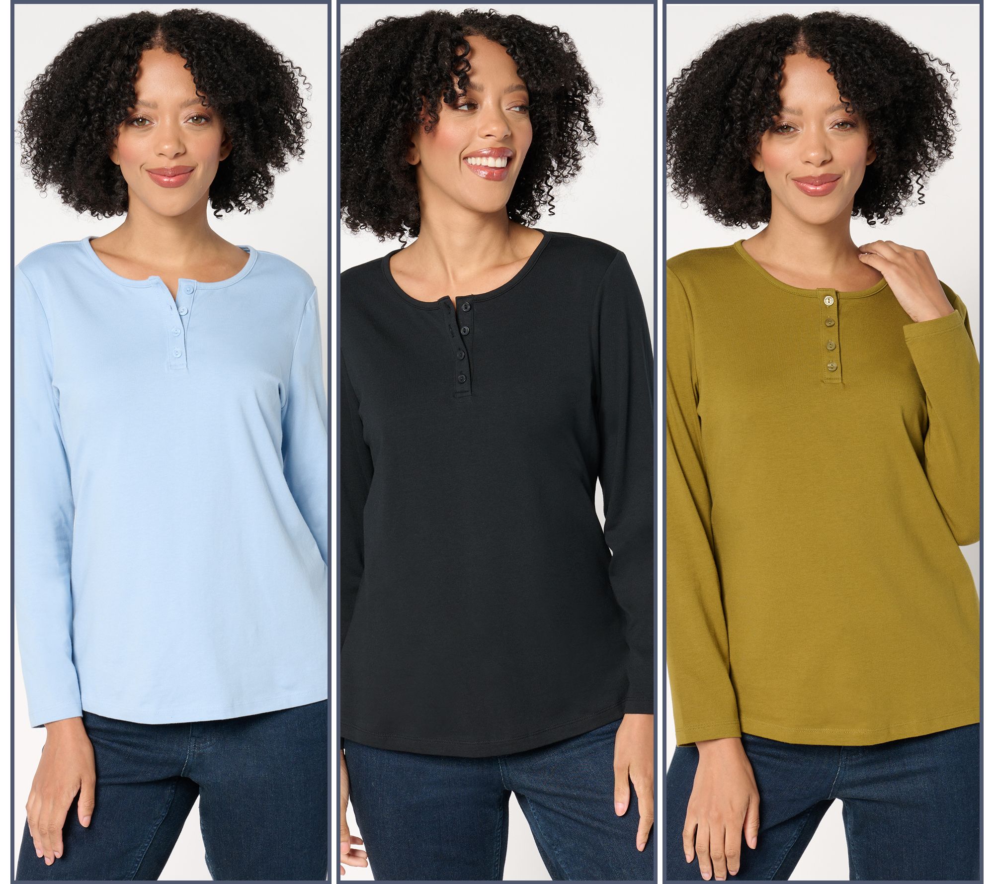 "As Is" Denim & Co. Essentials Perfect Jersey 3-Pack Long Sleeve Henley