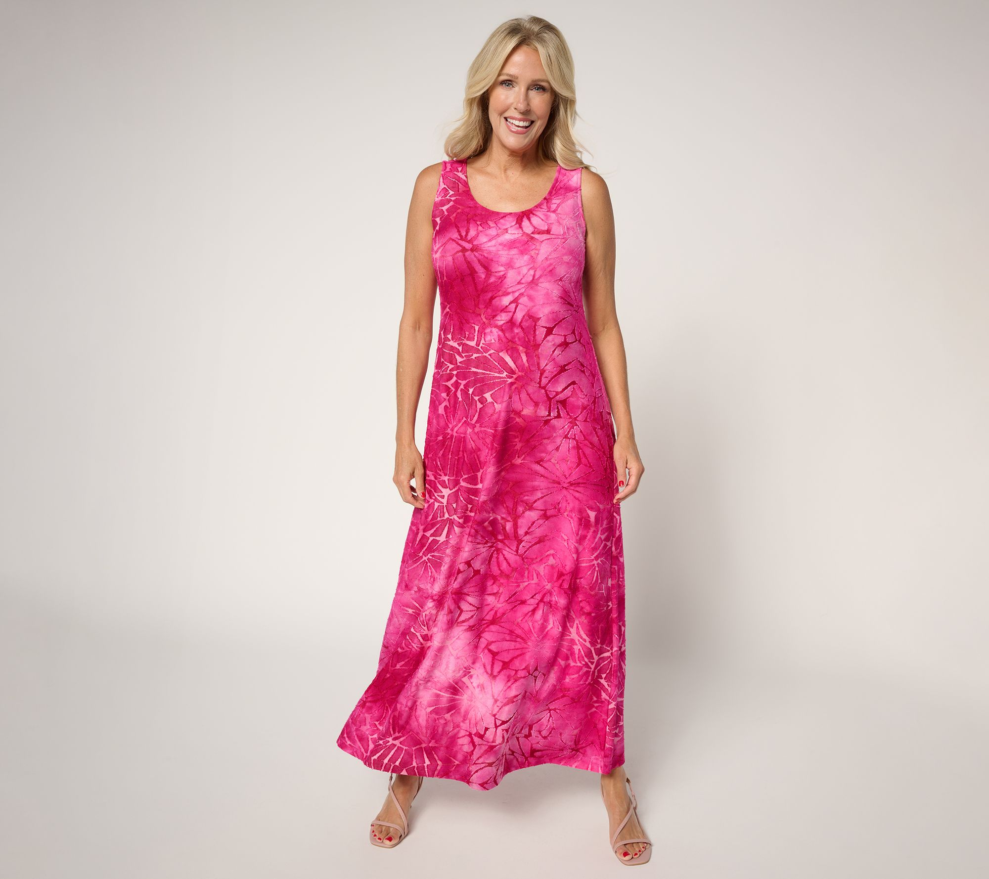 Susan Graver Regular Printed Burnout Knit Sleeveless Maxi Dress