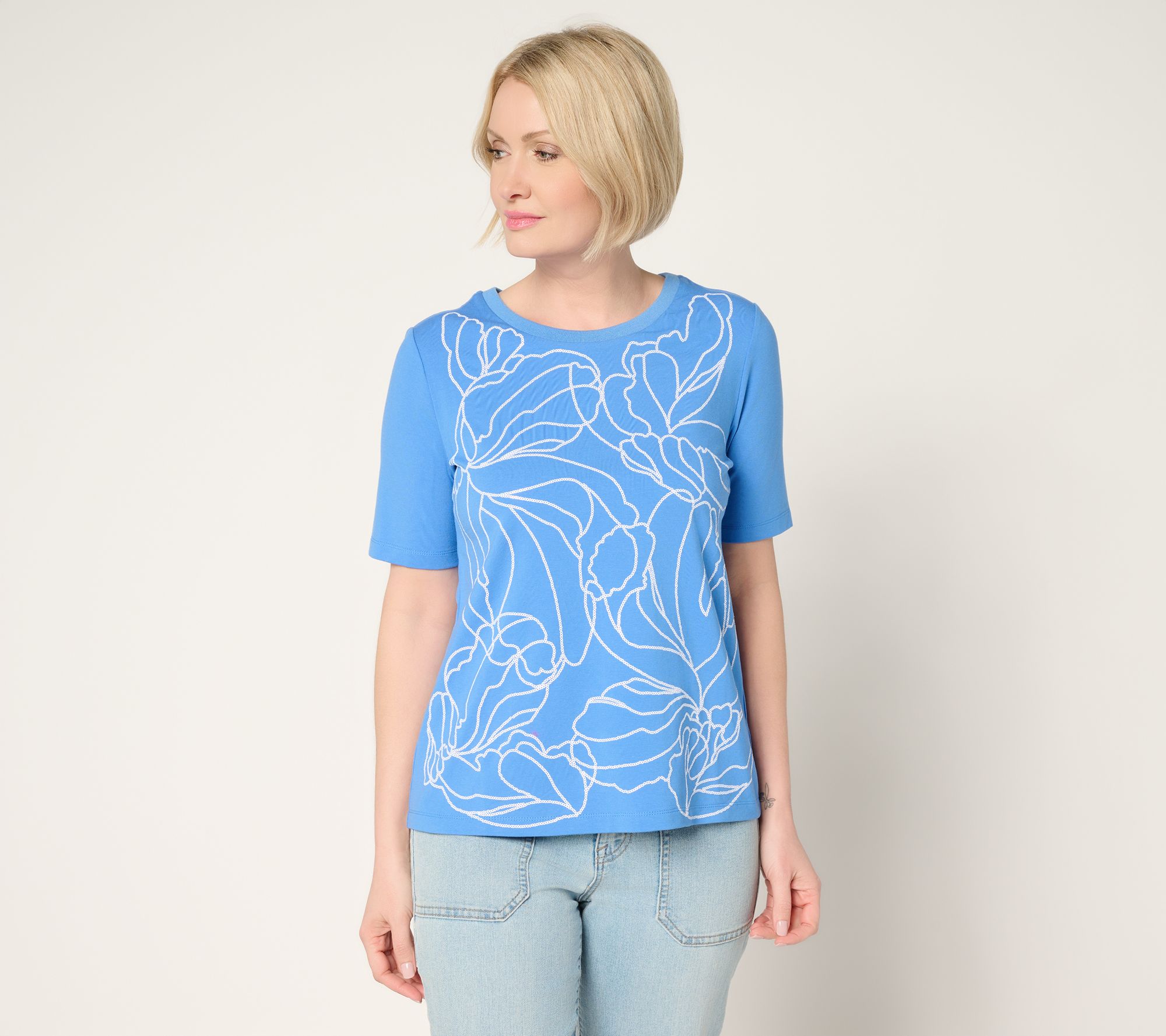Susan Graver Weekend Comfy Cotton Embroidered Top