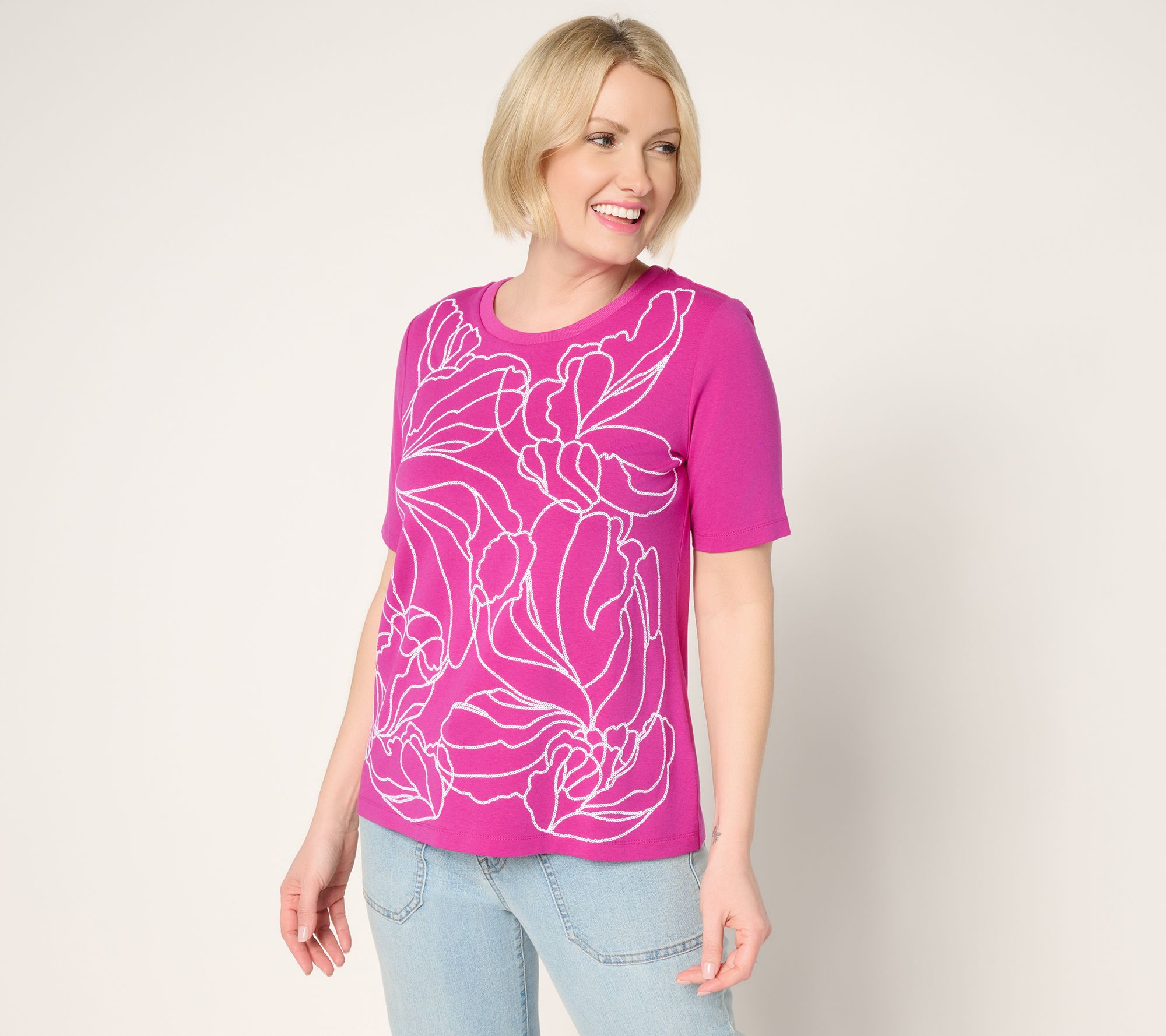 Susan Graver Weekend Comfy Cotton Embroidered Top