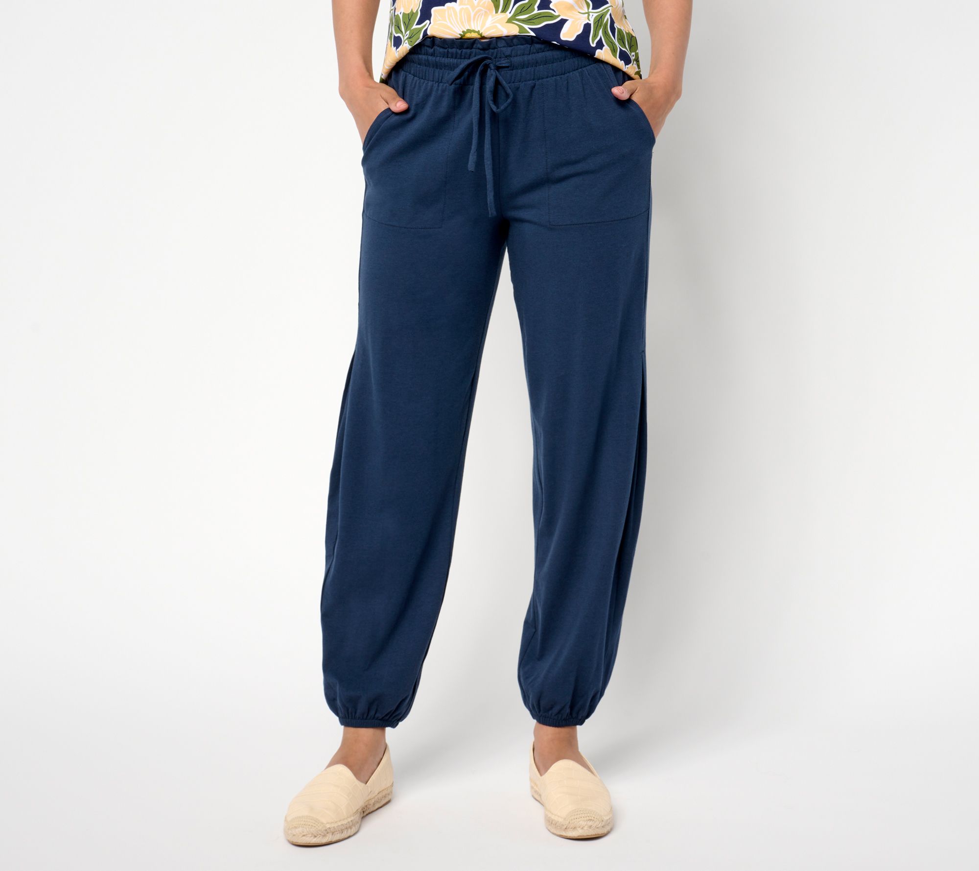 AnyBody Petite Cozy Knit Jersey Pants with Pleated Side Seam