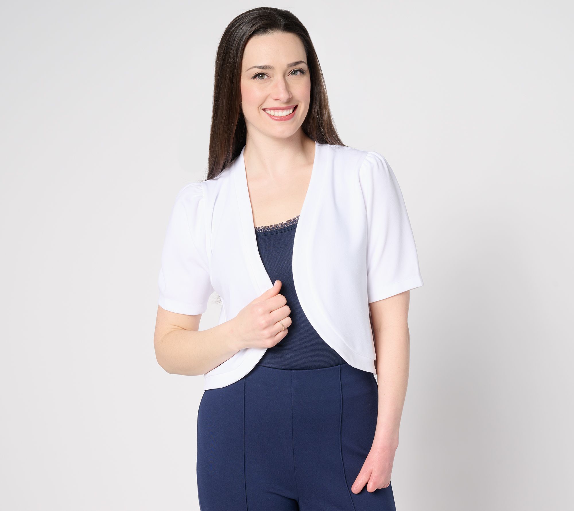 Dennis Basso Luxe Crepe Cropped Shrug