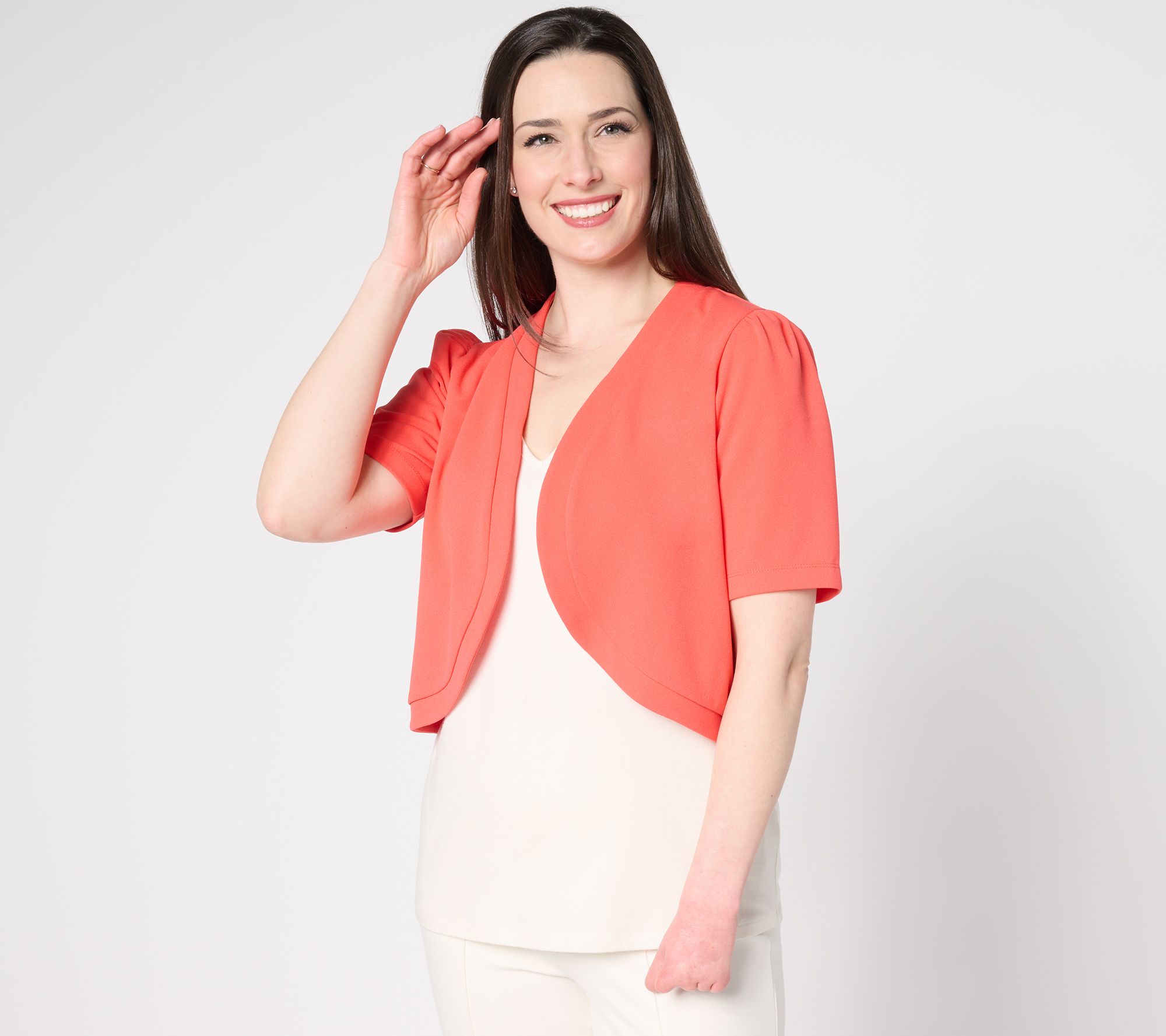 Dennis Basso Luxe Crepe Cropped Shrug