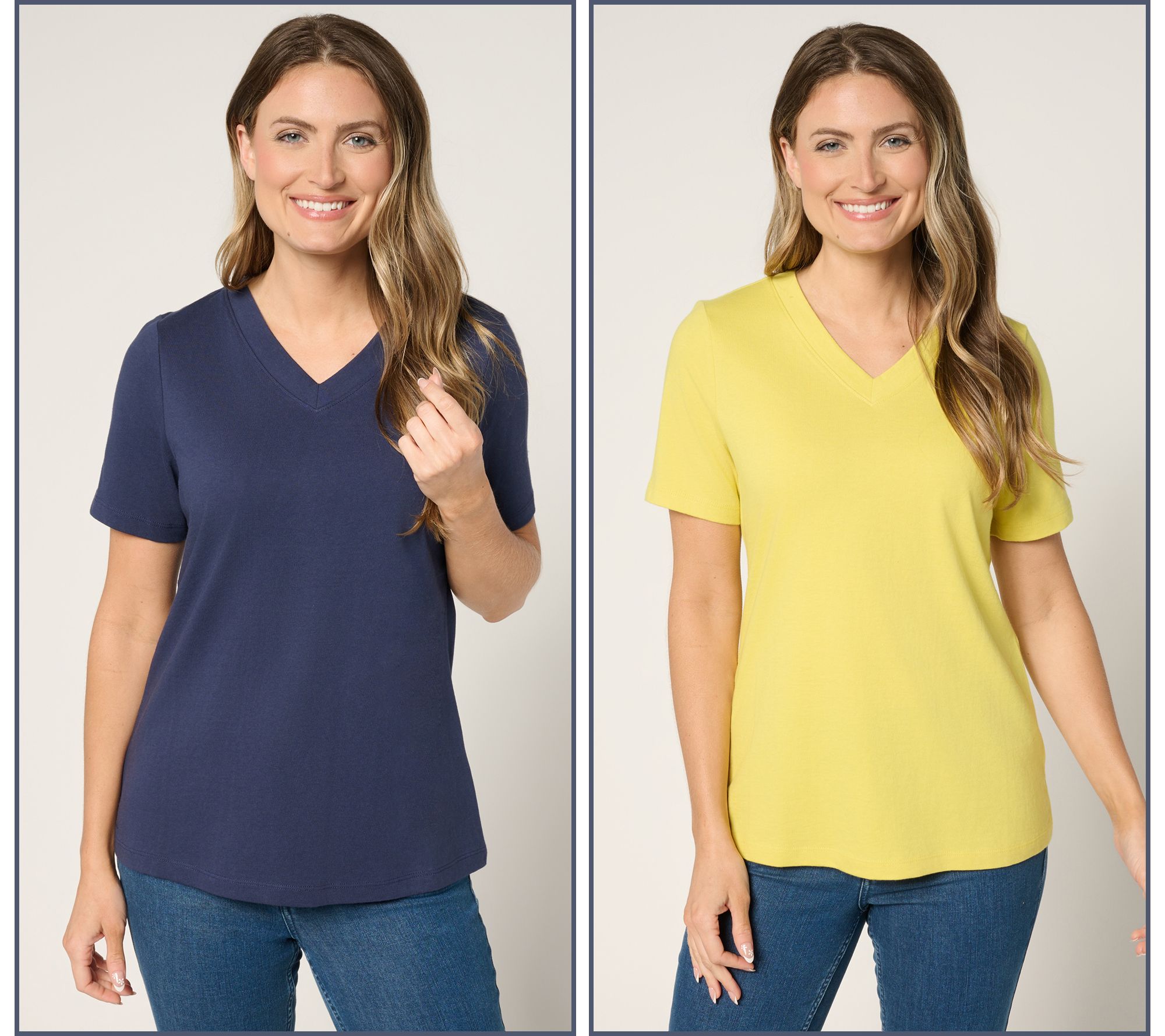 Denim & Co. Essentials True Cotton 2-Pack V-Neck Tops