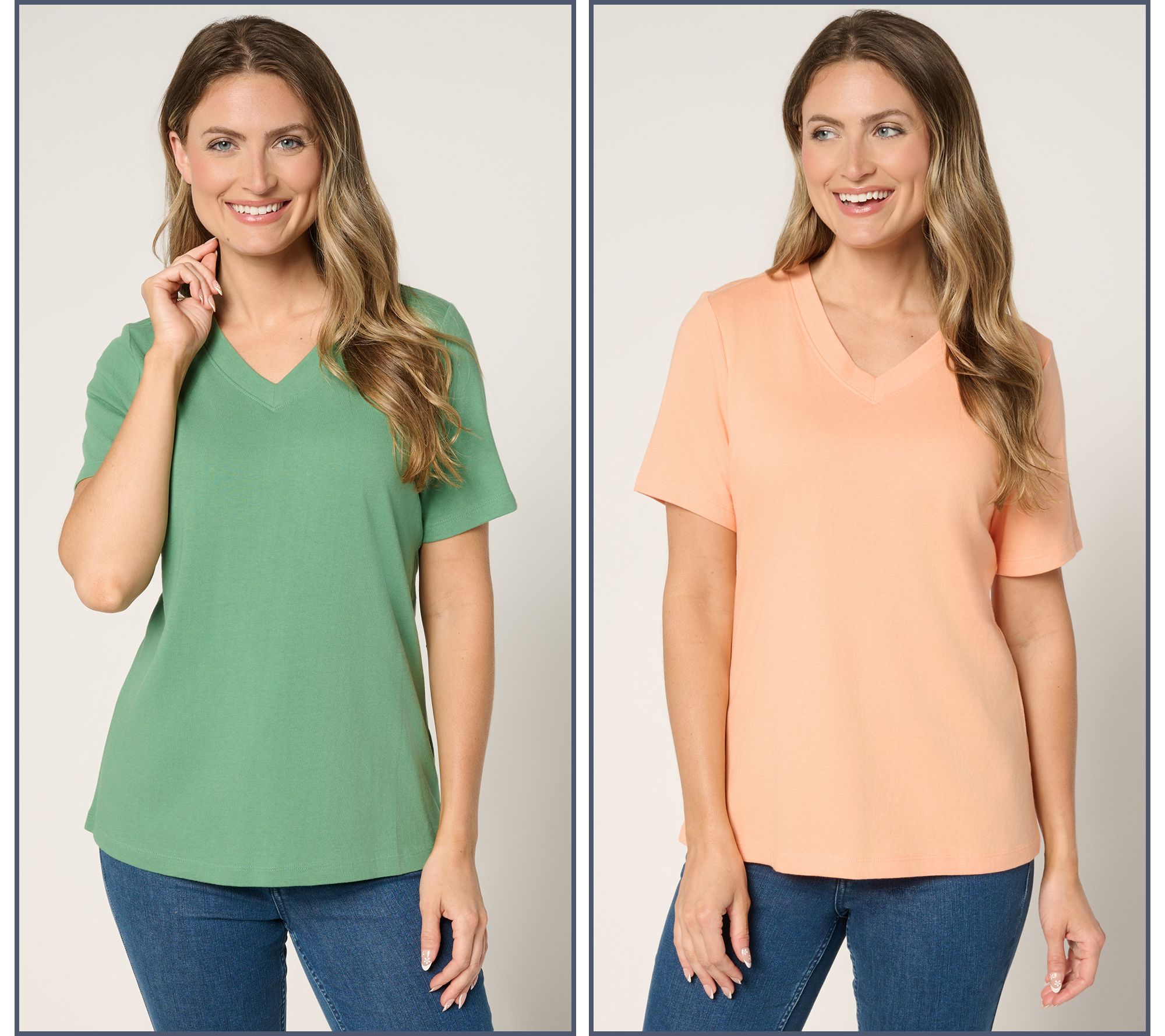 Denim & Co. Essentials True Cotton 2-Pack V-Neck Tops
