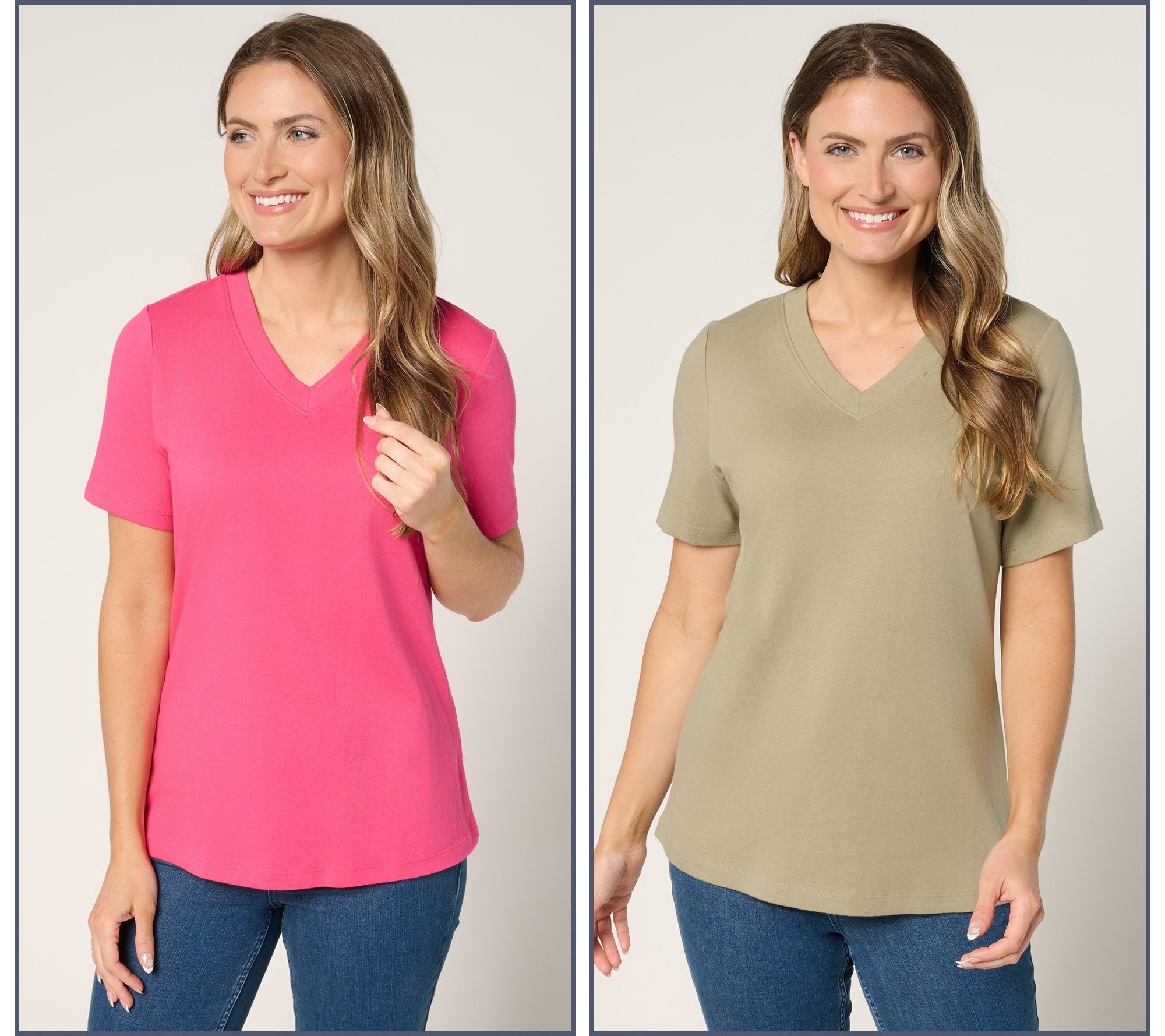 Denim & Co. Essentials True Cotton 2-Pack V-Neck Tops