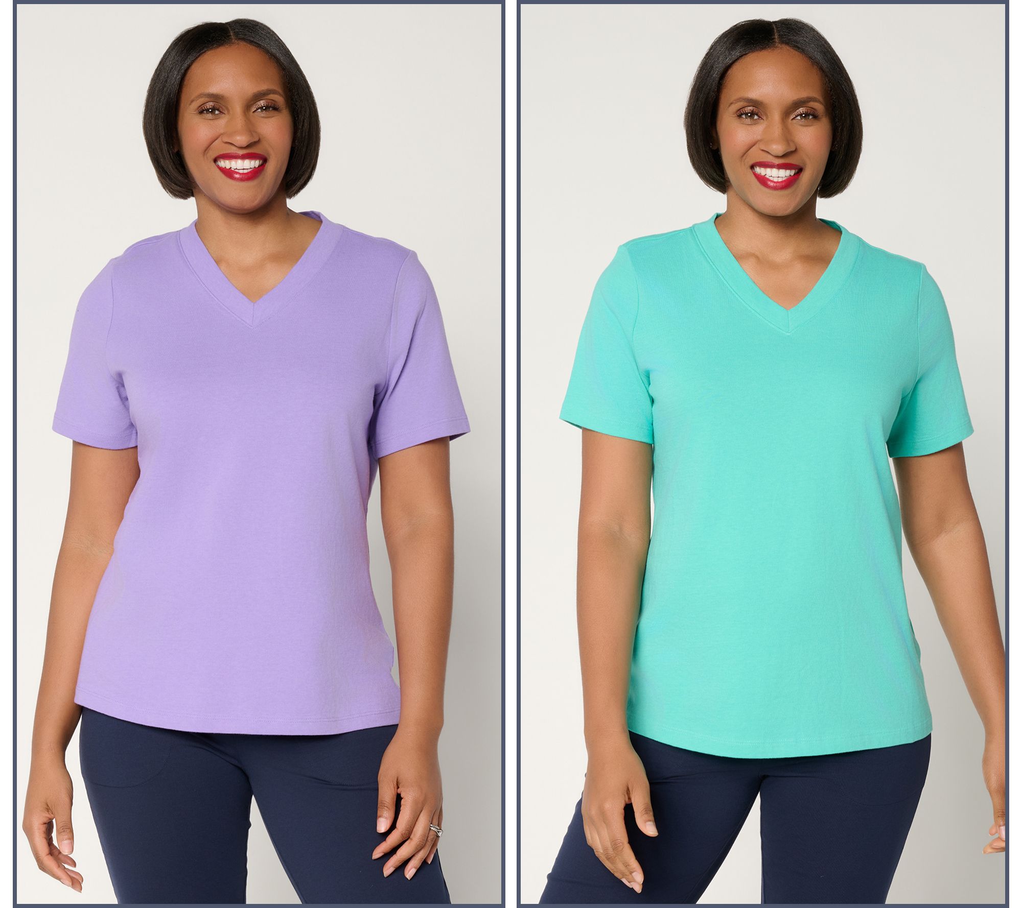 Denim & Co. Essentials True Cotton 2-Pack V-Neck Tops