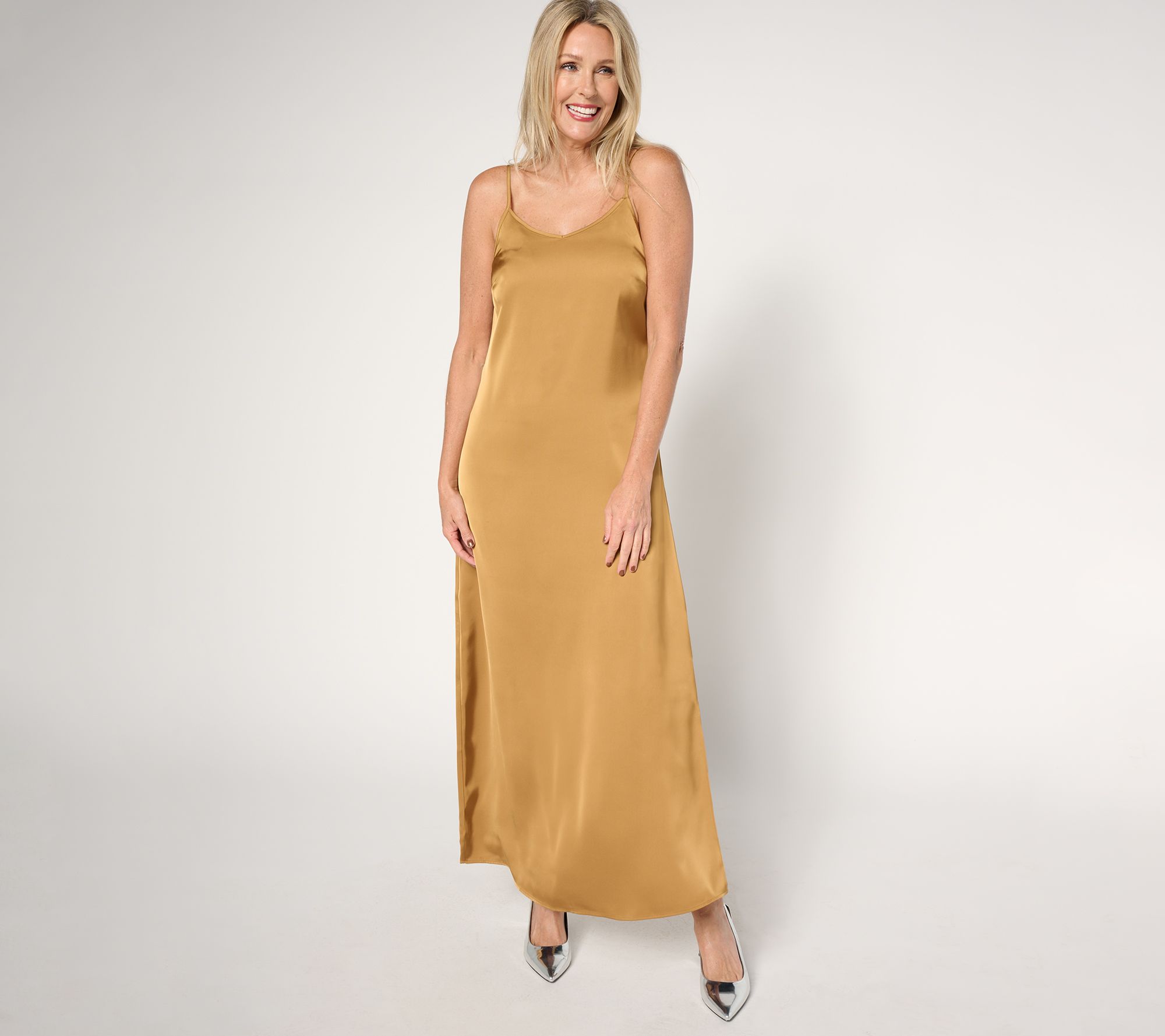 "As Is" Destination 365 Reg Sleeveless Satin Midi Slip Dress