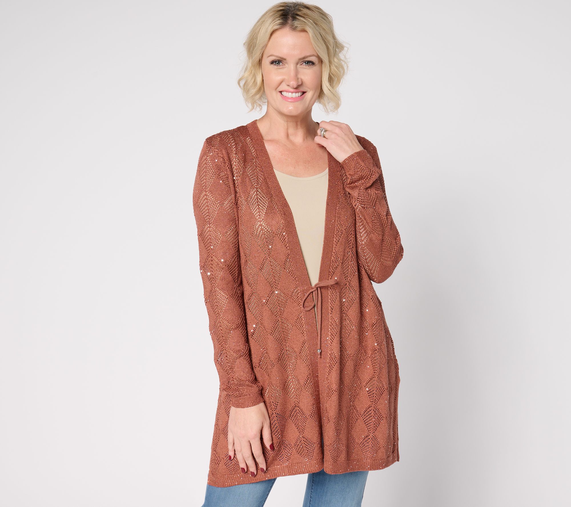 "As Is" Susan Graver Soleil Open Stitch Sweater Cardigan