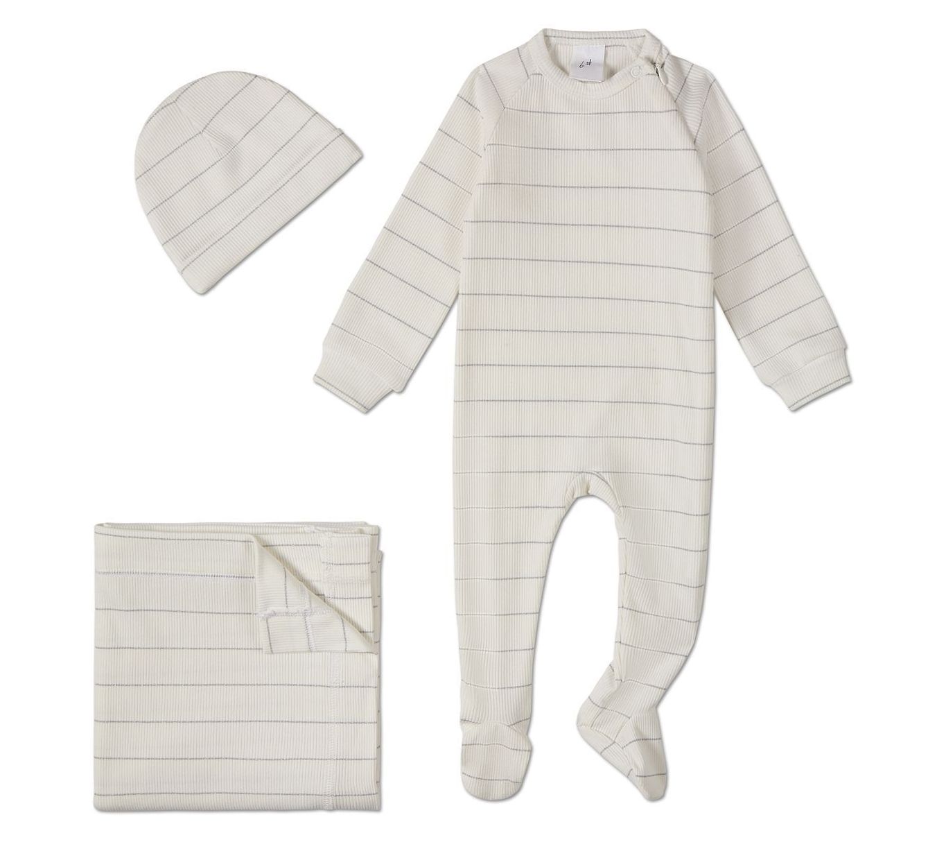 MiniMoi Baby Ribbed Shimmer Stripe 3pc Footie Set
